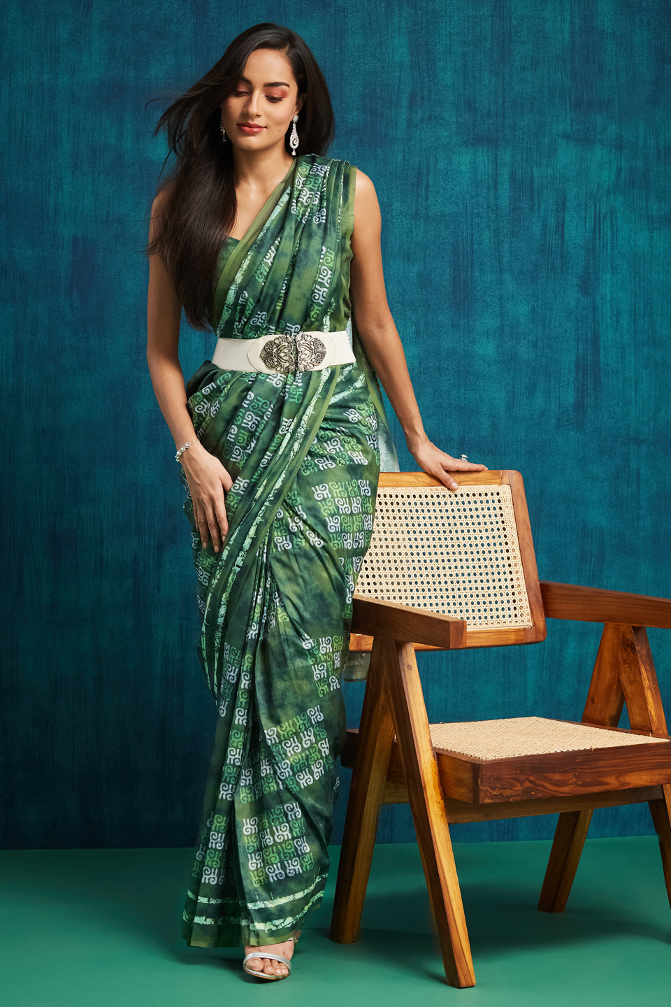 Batik Block Prints Muslin Cotton Ready To Wear Pocket Saree