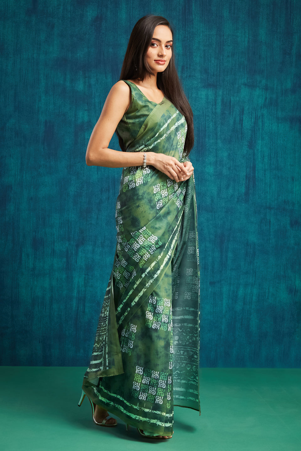 Batik Block Prints Muslin Cotton Ready To Wear Pocket Saree