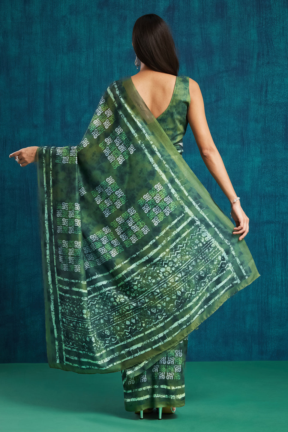 Batik Block Prints Muslin Cotton Ready To Wear Pocket Saree