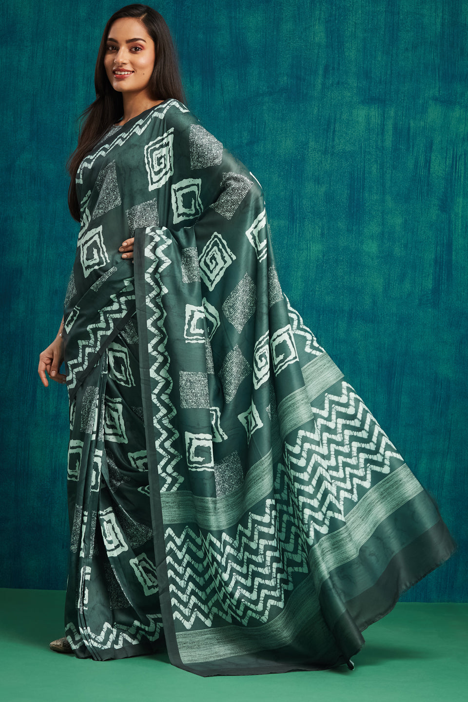 Chevron Prints Muslin Cotton Saree