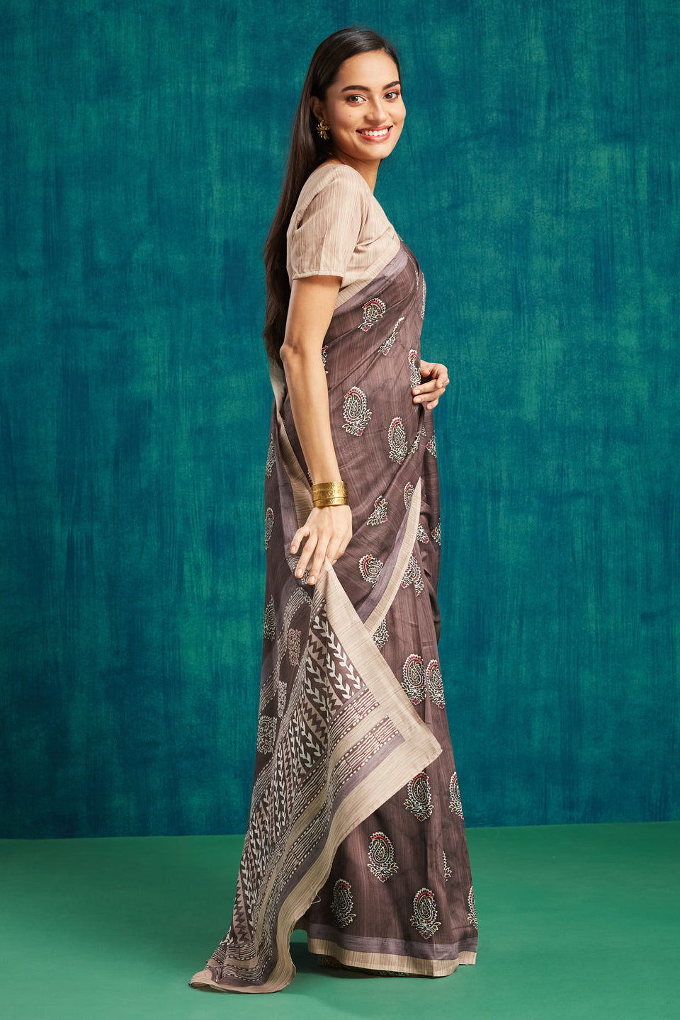 Paisley Printed Muslin Cotton Saree