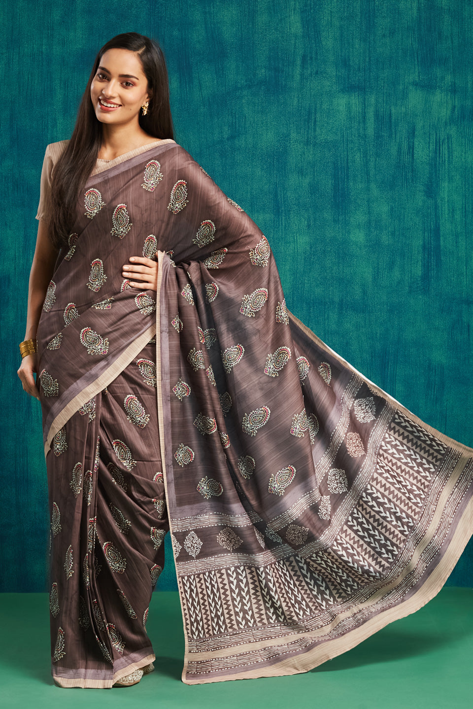 Paisley Printed Muslin Cotton Saree
