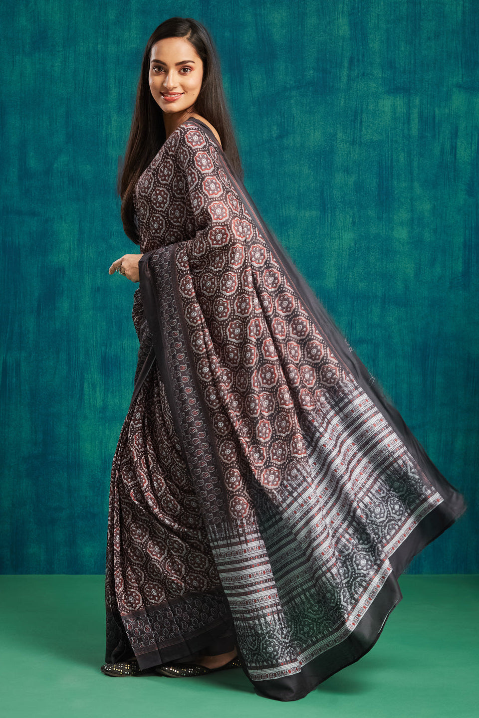 Ajrakh Prints Muslin Cotton Saree