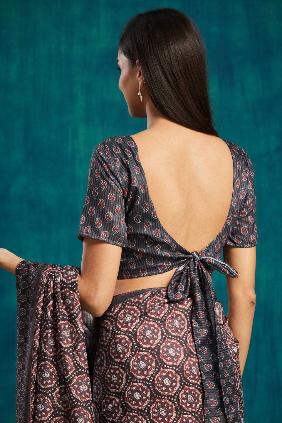 Ajrakh Prints Muslin Cotton Saree