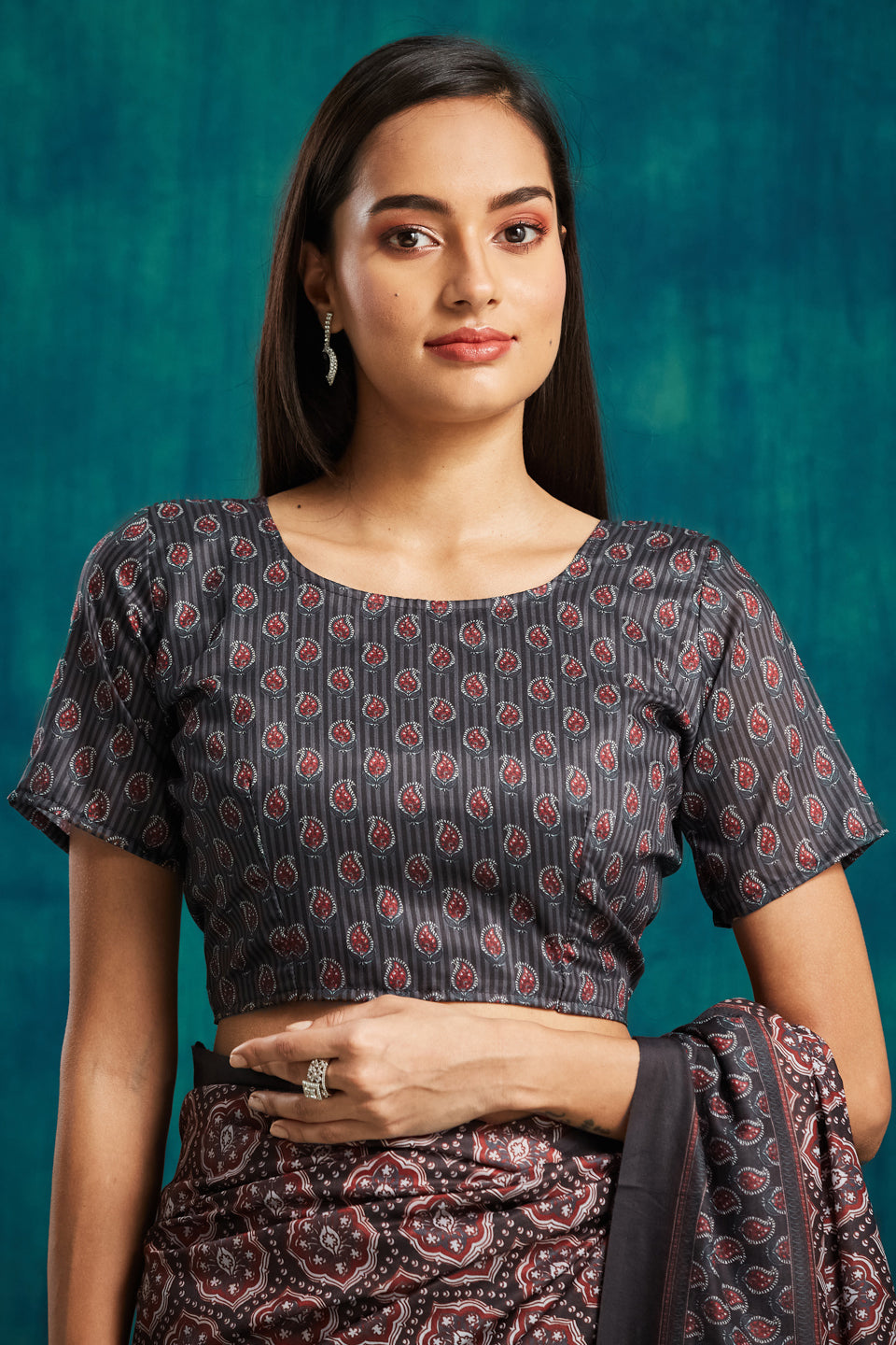 Ajrakh Prints Muslin Cotton Ready To Wear Pocket Saree