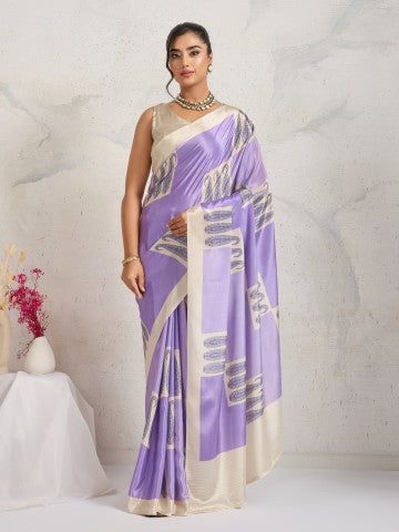 Purple Paisley Printed Satin Party Wear Designer Saree