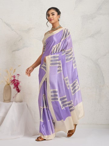 Purple Paisley Printed Satin Ready to Wear Saree
