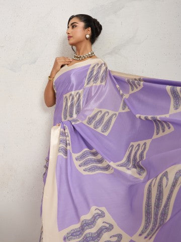 Purple Paisley Printed Satin Party Wear Designer Saree