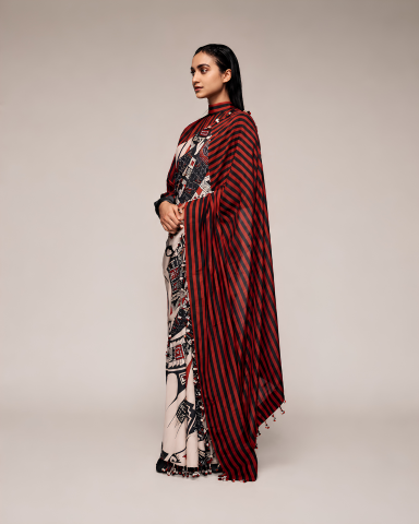 Multicoloured Printed Satin Ready to Wear Saree