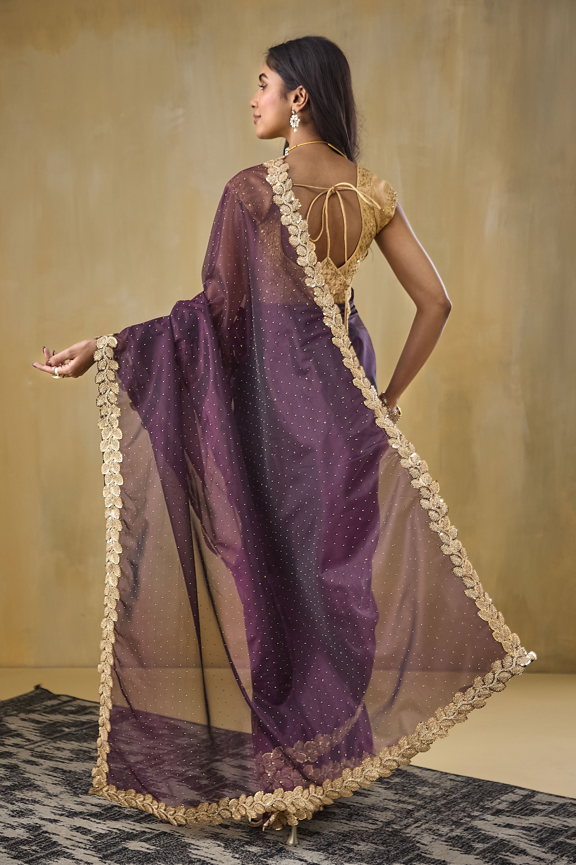 Embellished Lace Border Swarovski Ready To Wear Saree