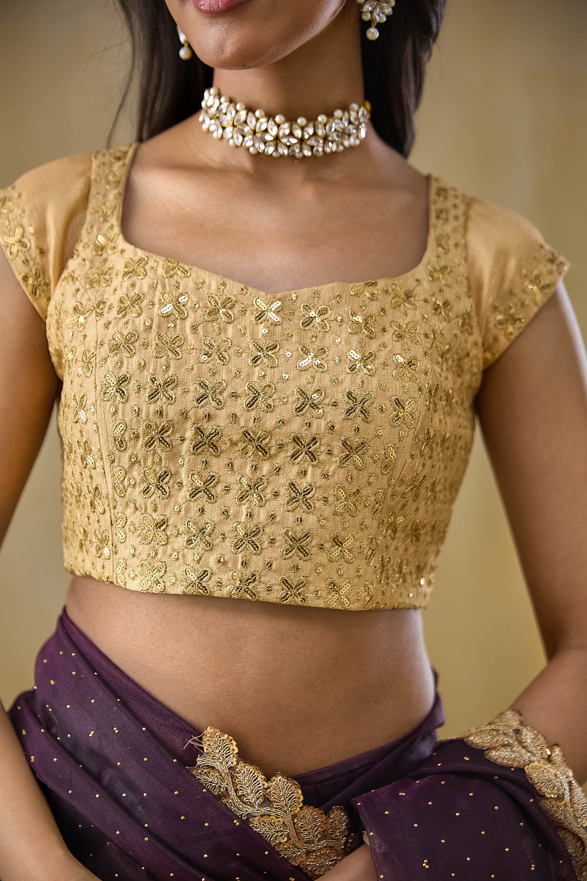 Embellished Lace Border Swarovski Ready To Wear Saree