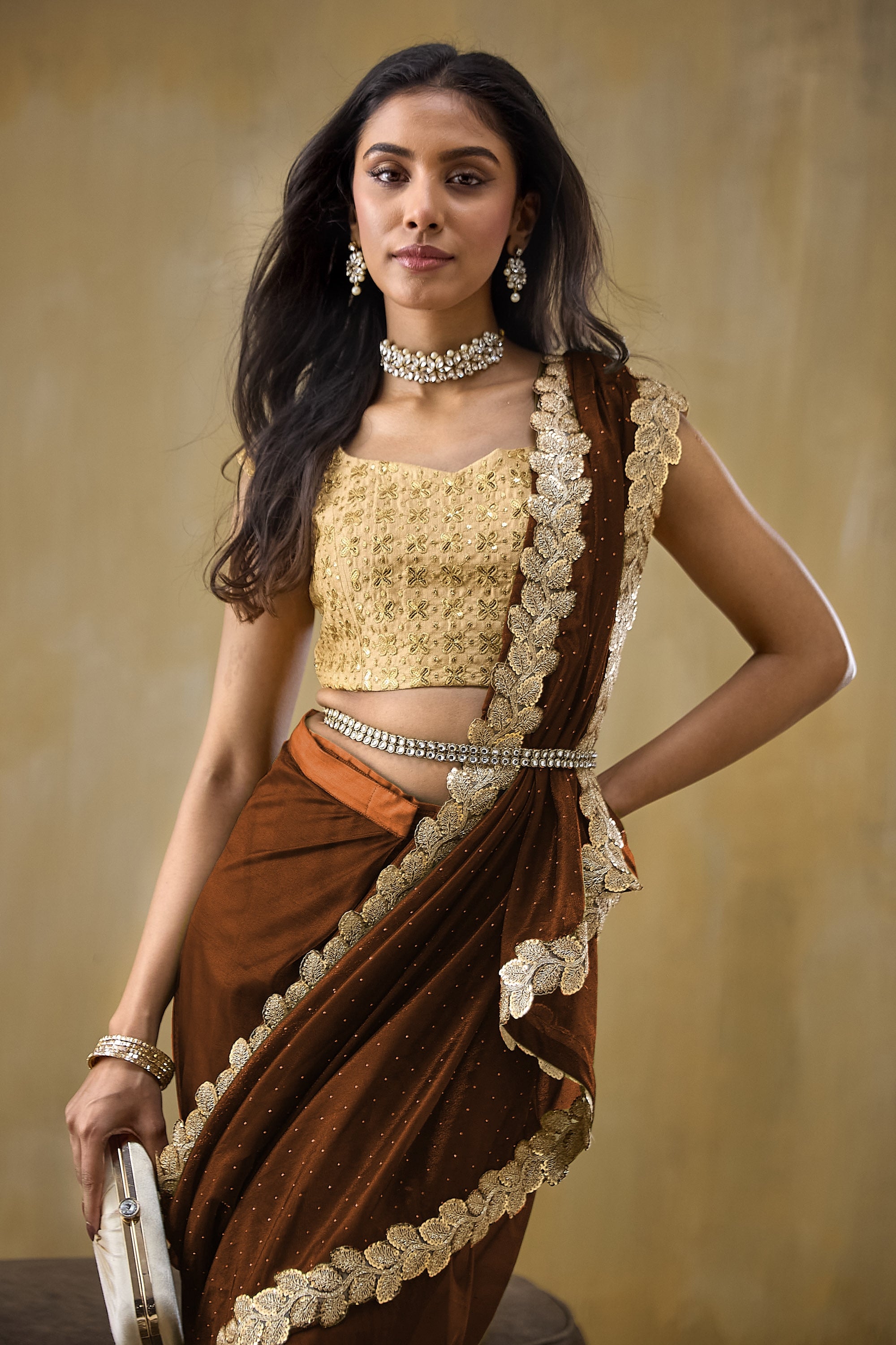 Embellished Lace Border Swarovski Ready To Wear Saree