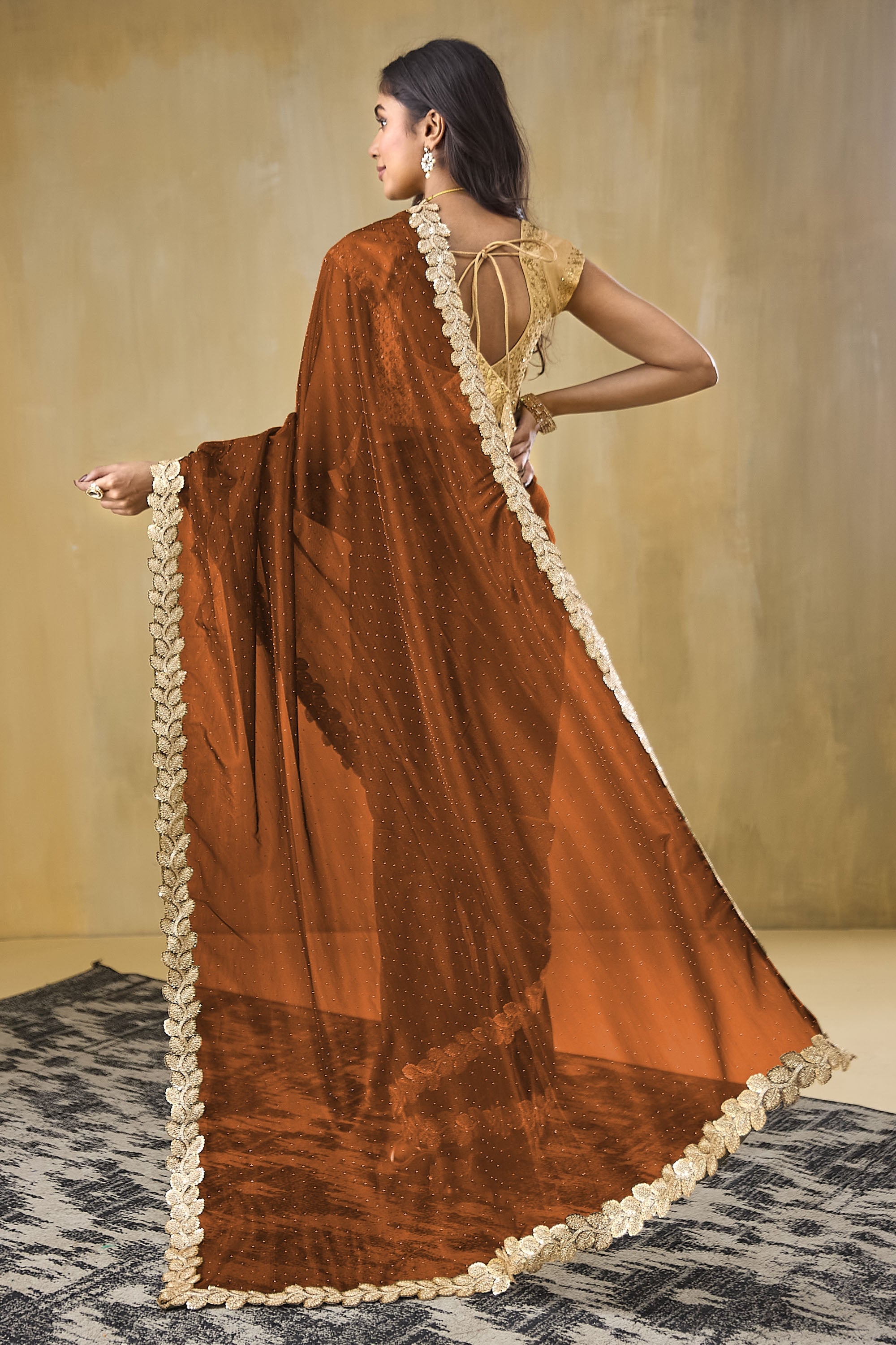 Embellished Lace Border Swarovski Ready To Wear Saree