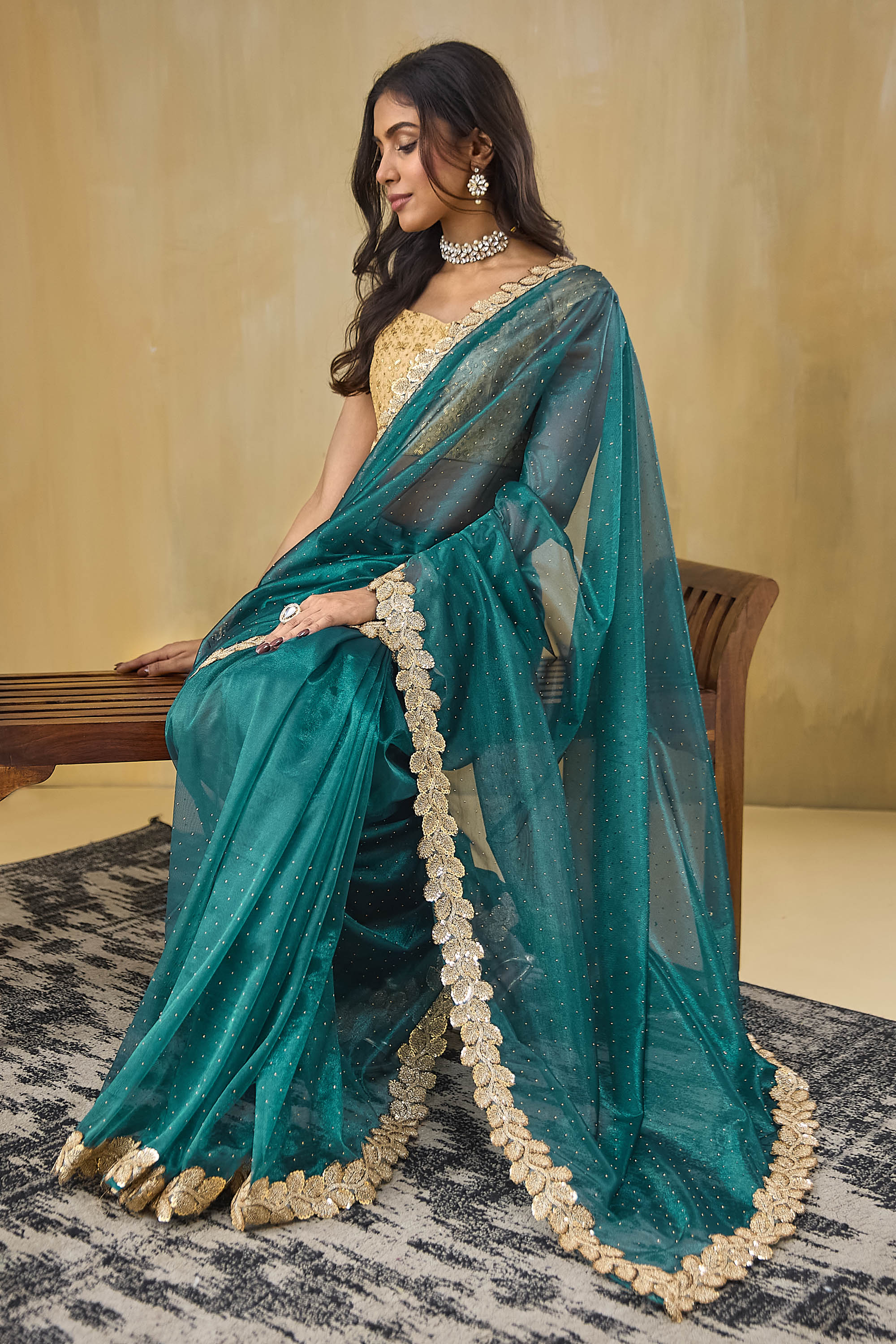 Embellished Lace Border Swarovski Saree