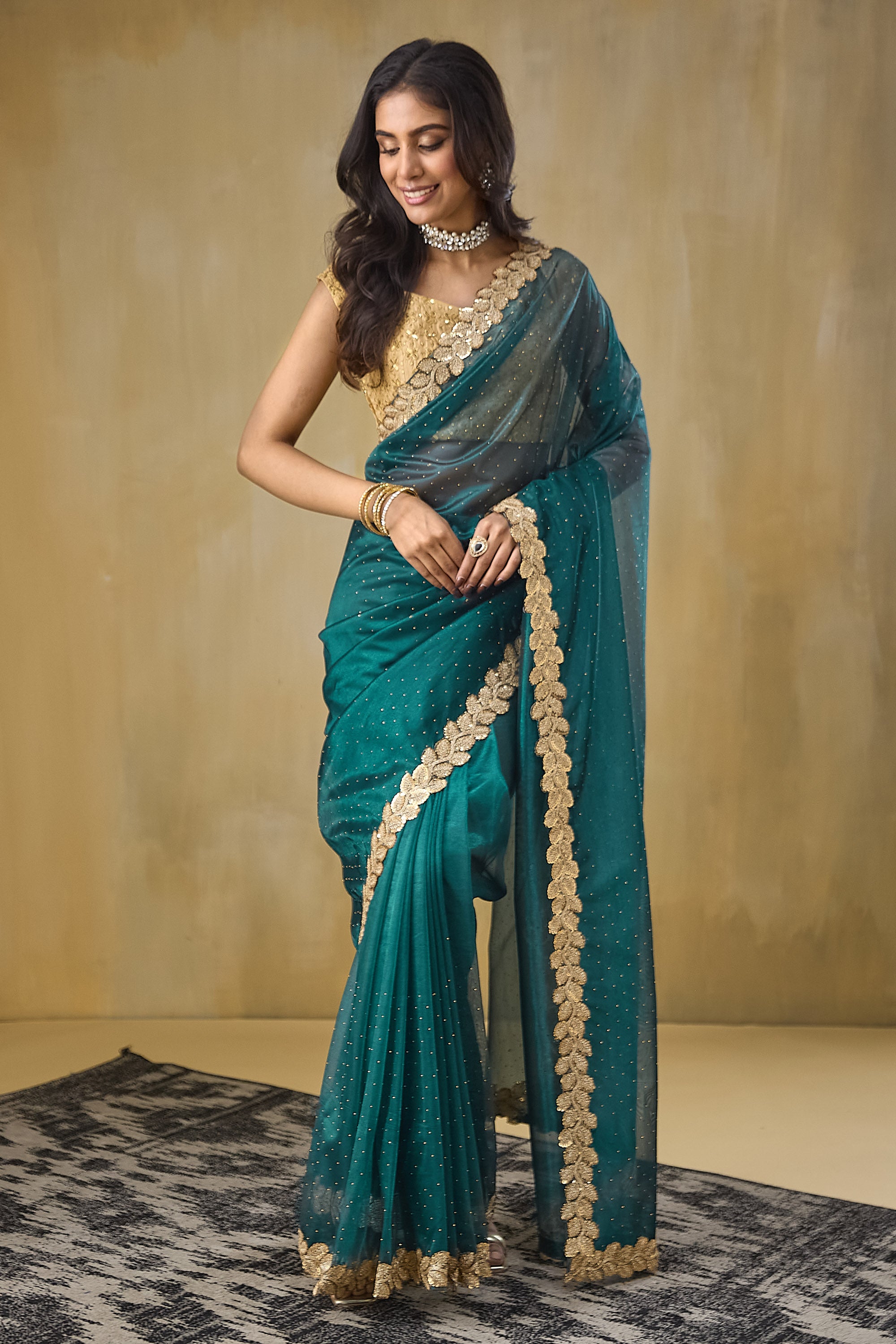 Embellished Lace Border Swarovski Saree