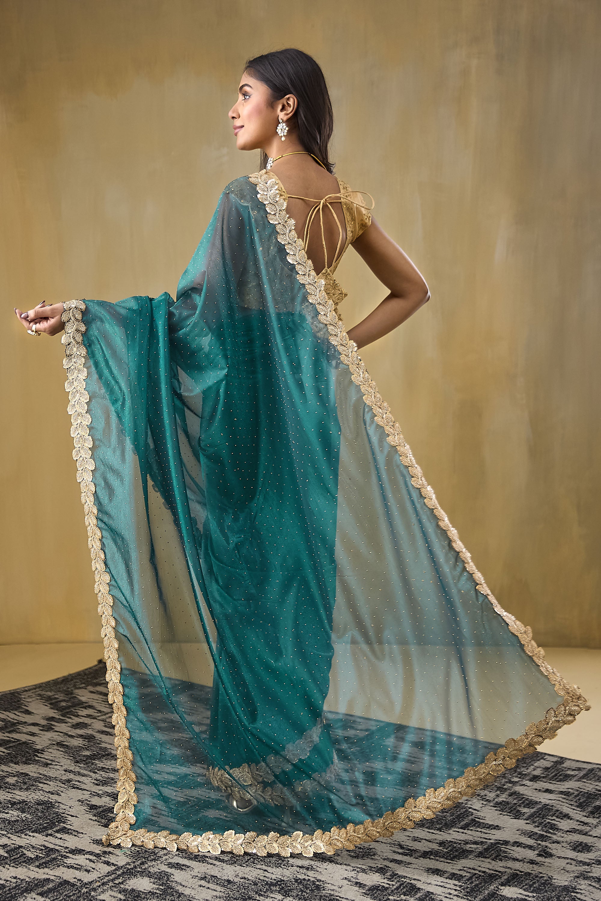 Embellished Lace Border Swarovski Saree