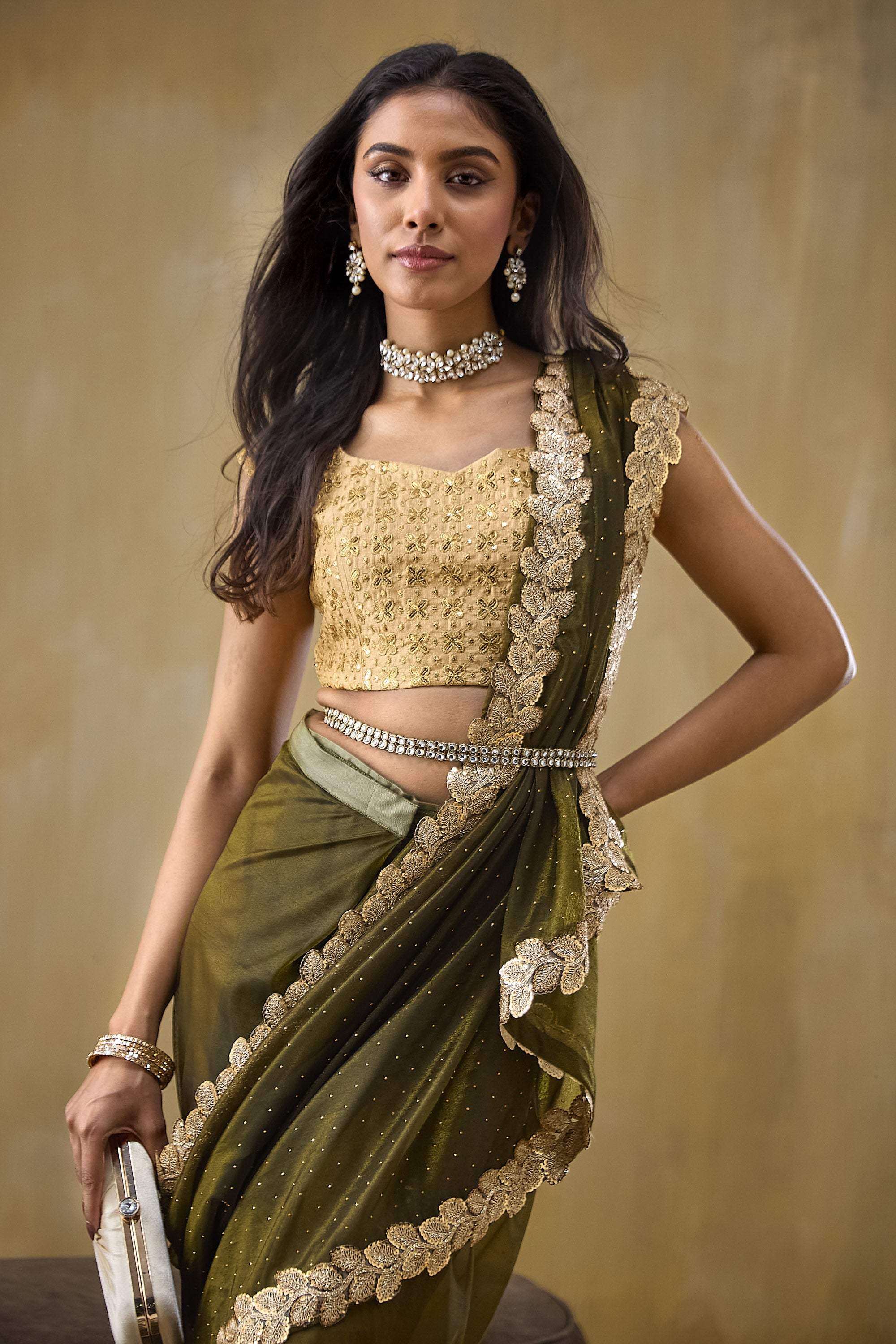 Embellished Lace Border Swarovski Saree