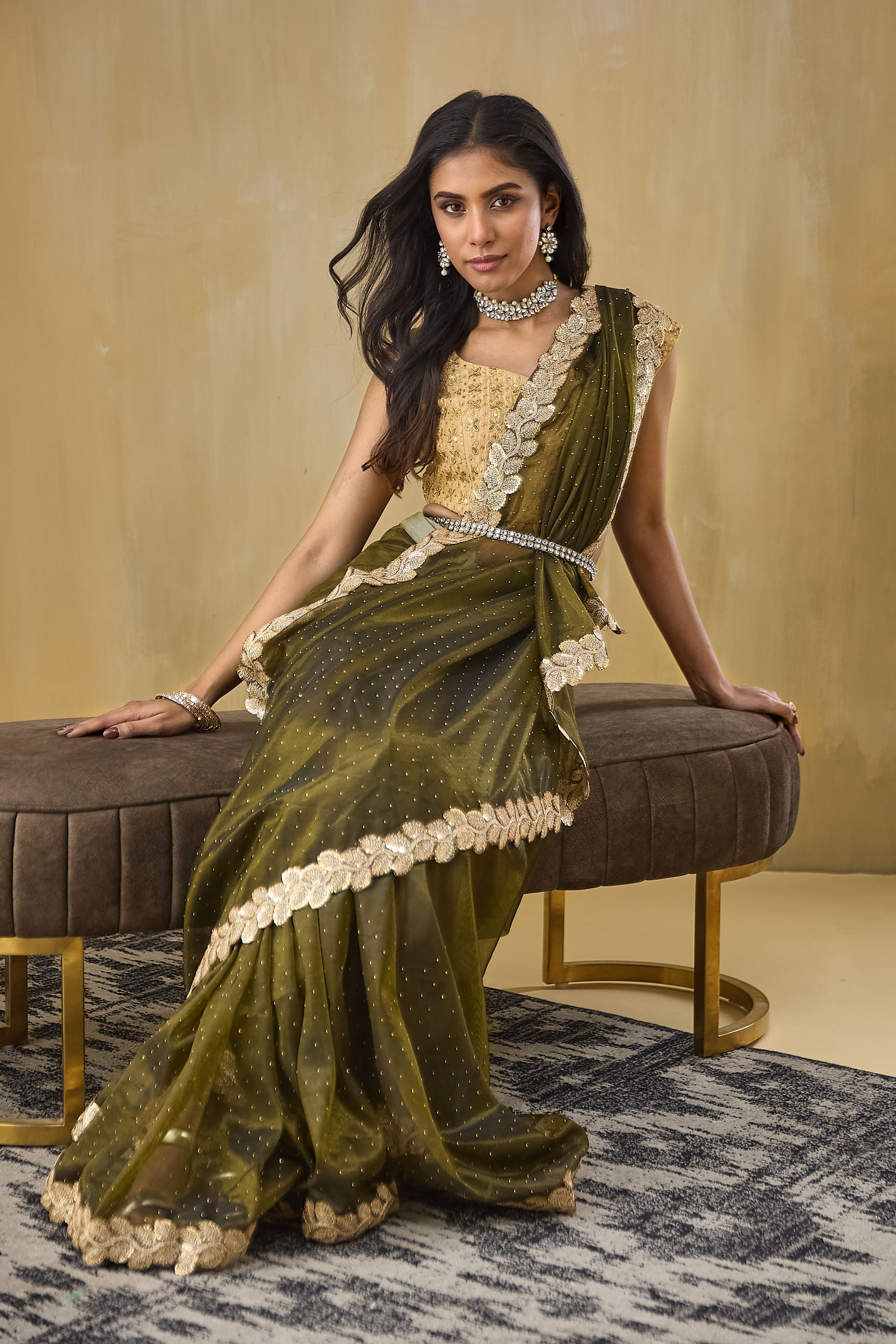 Embellished Lace Border Swarovski Ready To Wear Saree