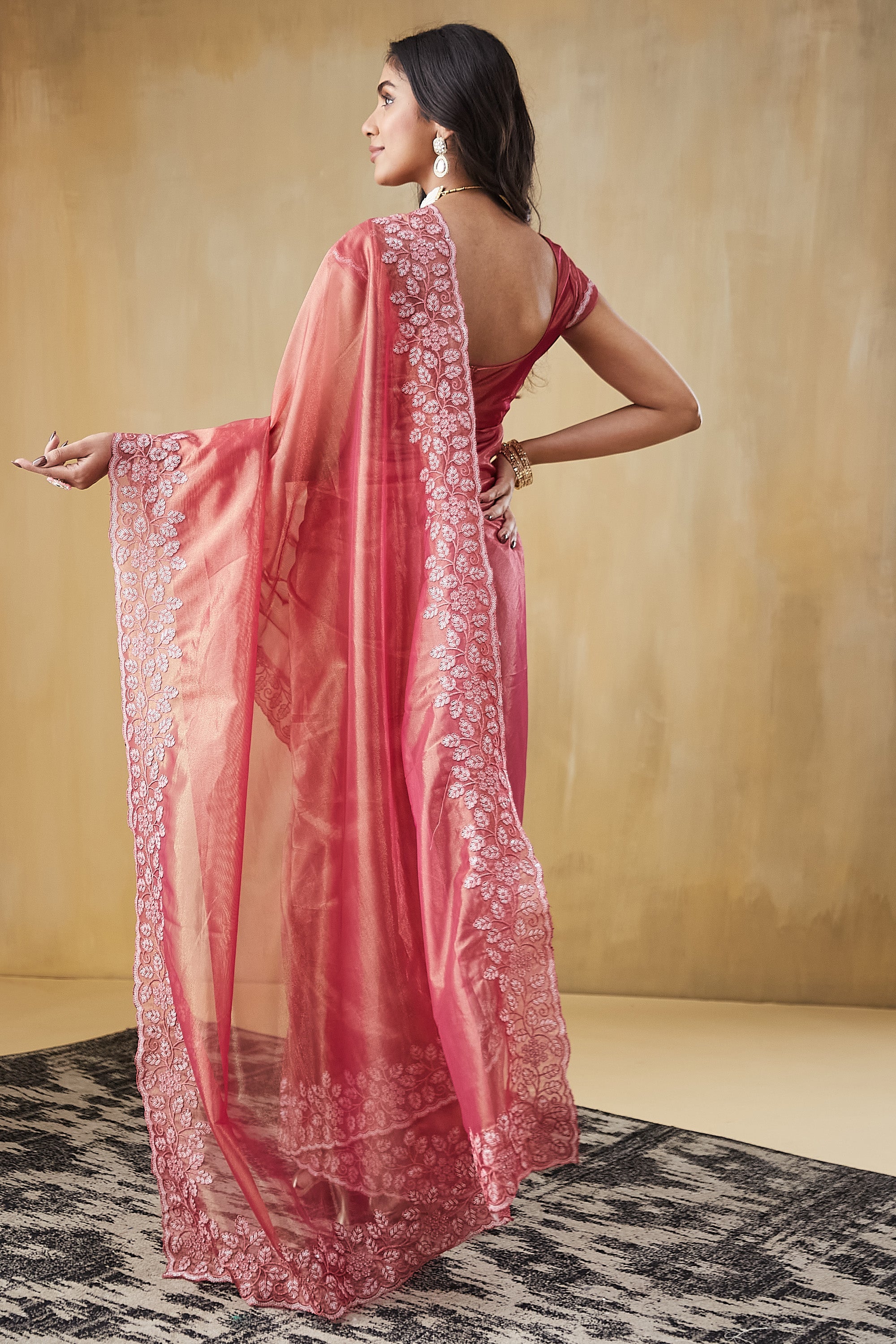 Floral Embroidery Work Ready To Wear Saree