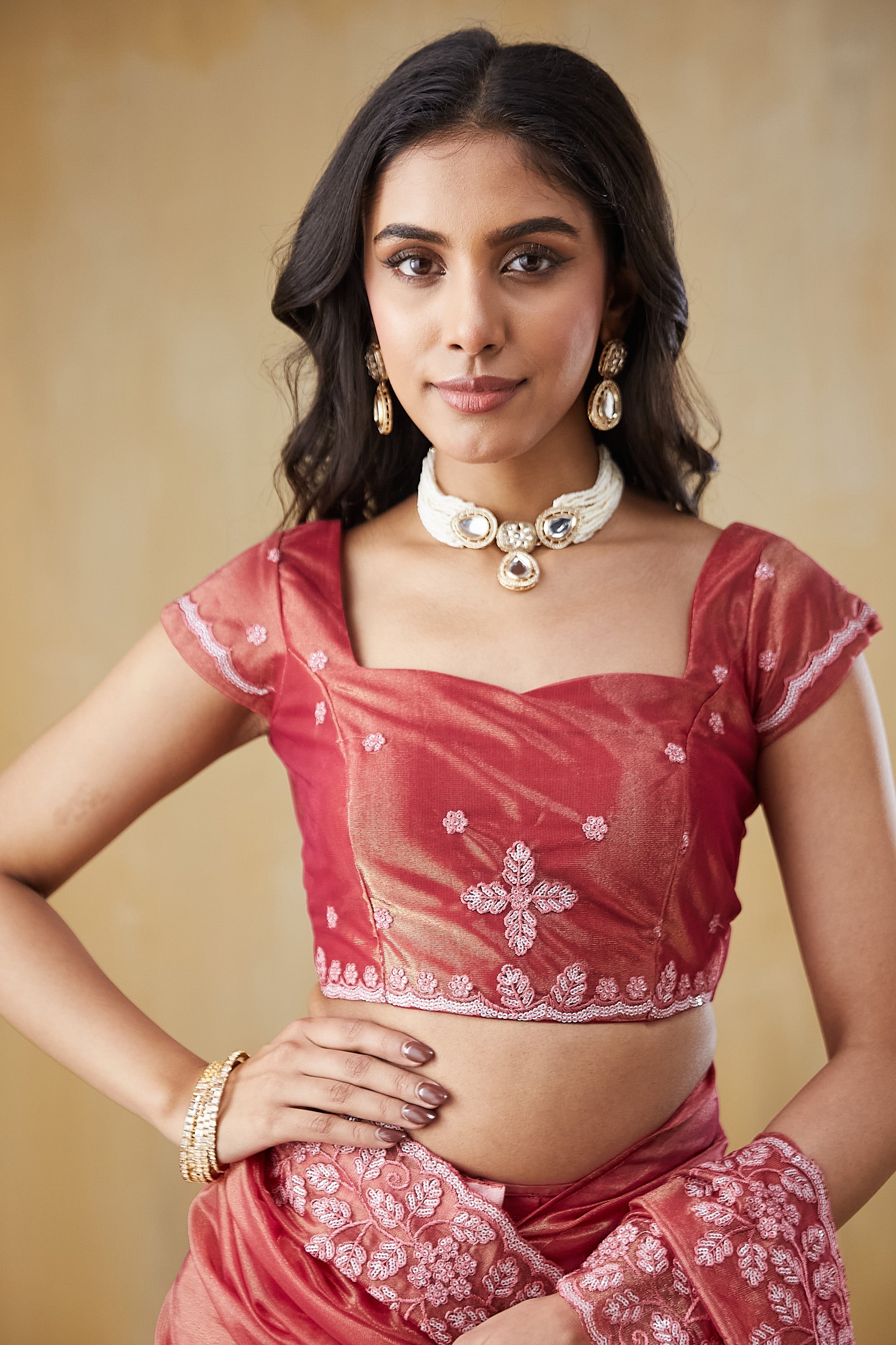 Floral Embroidery Work Ready To Wear Saree