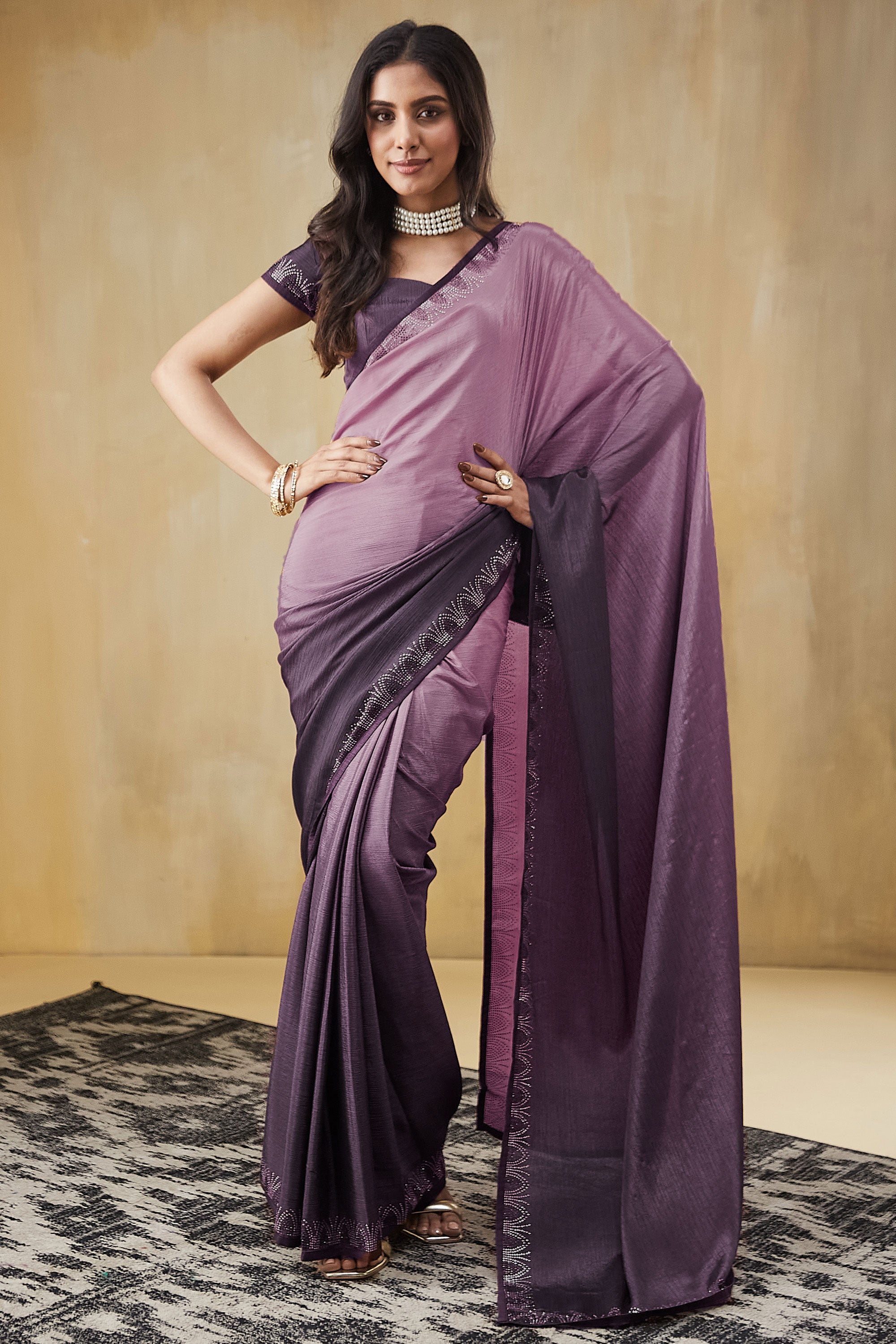 Swarovski Work Border Saree