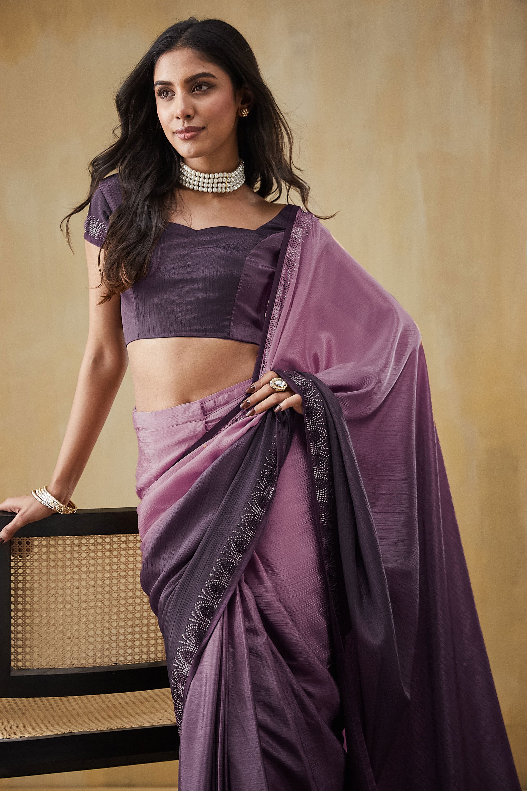 Swarovski Work Border Saree