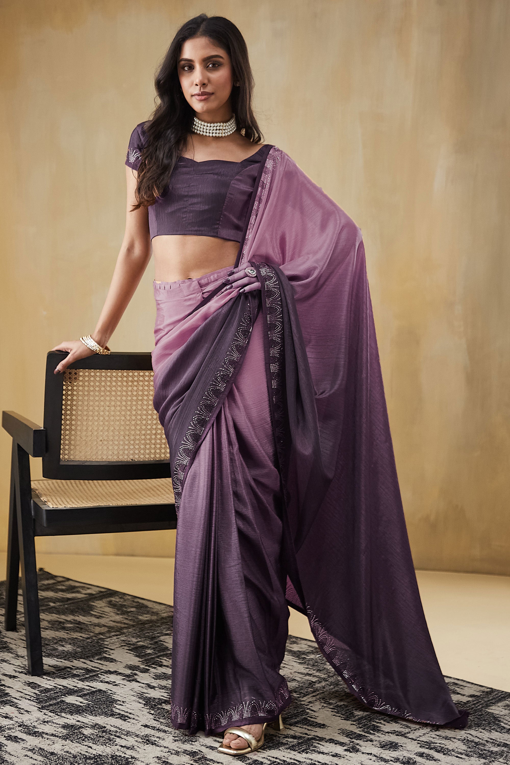 Swarovski Work Border Saree