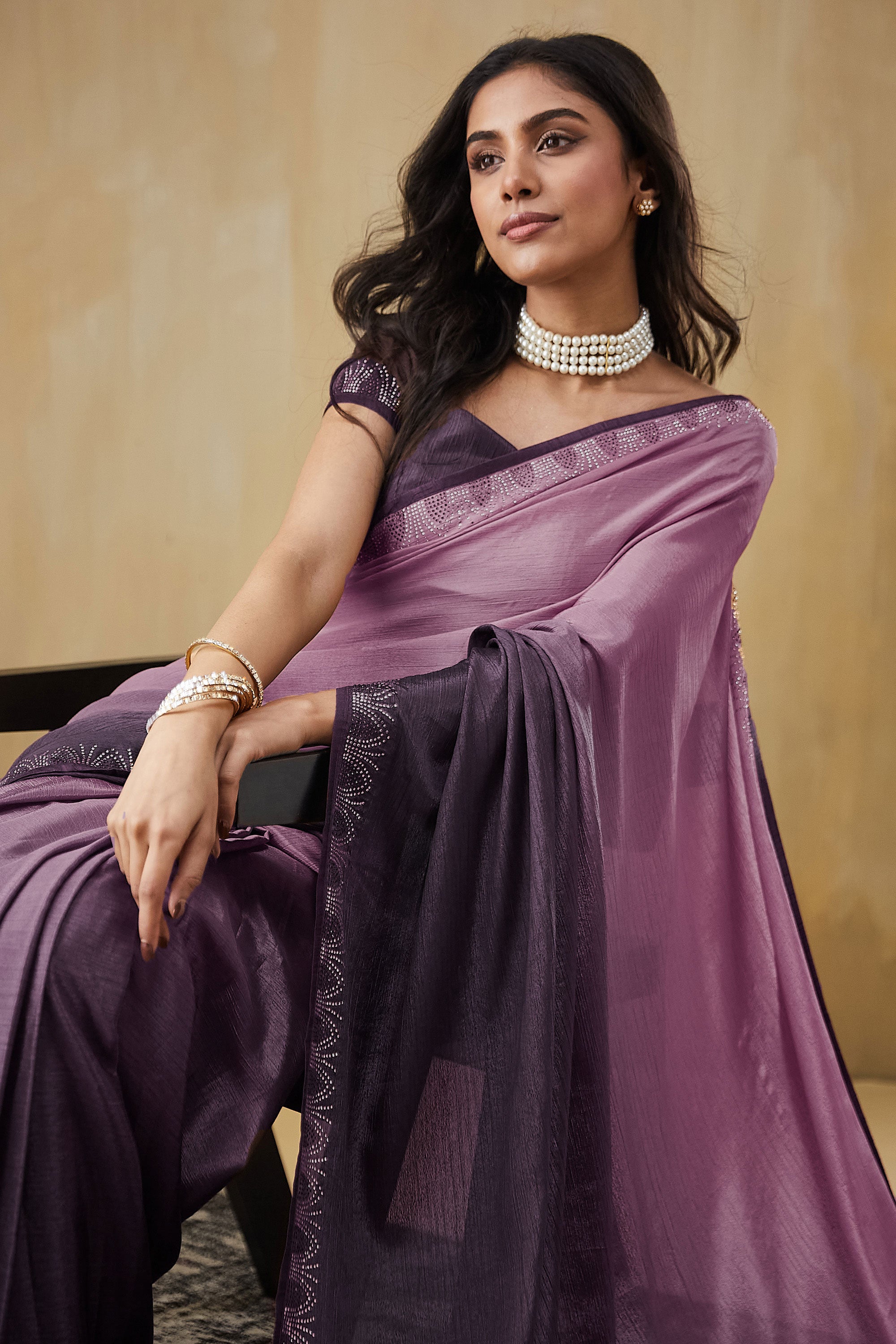 Swarovski Work Border Saree