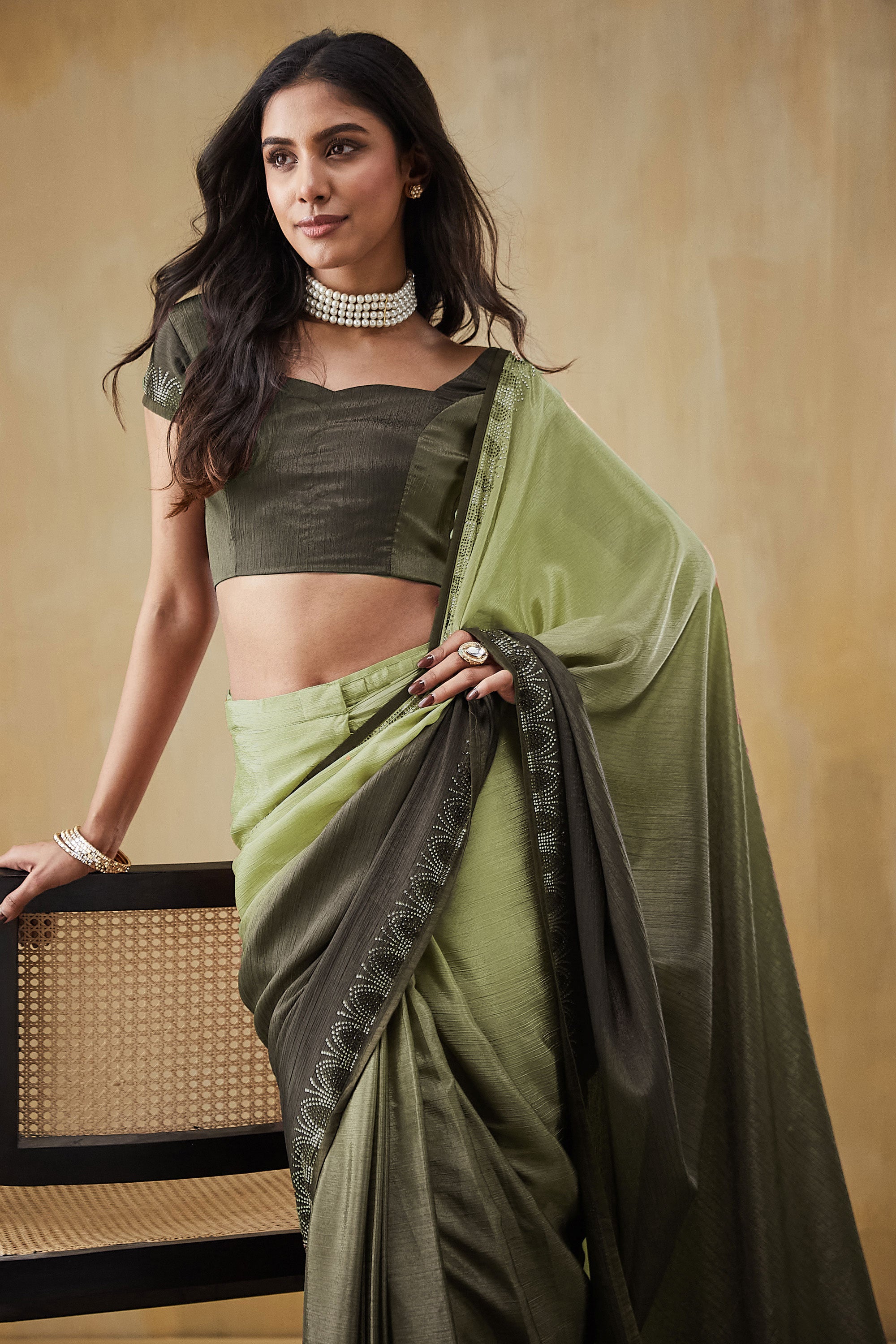 Swarovski Work Border  Saree