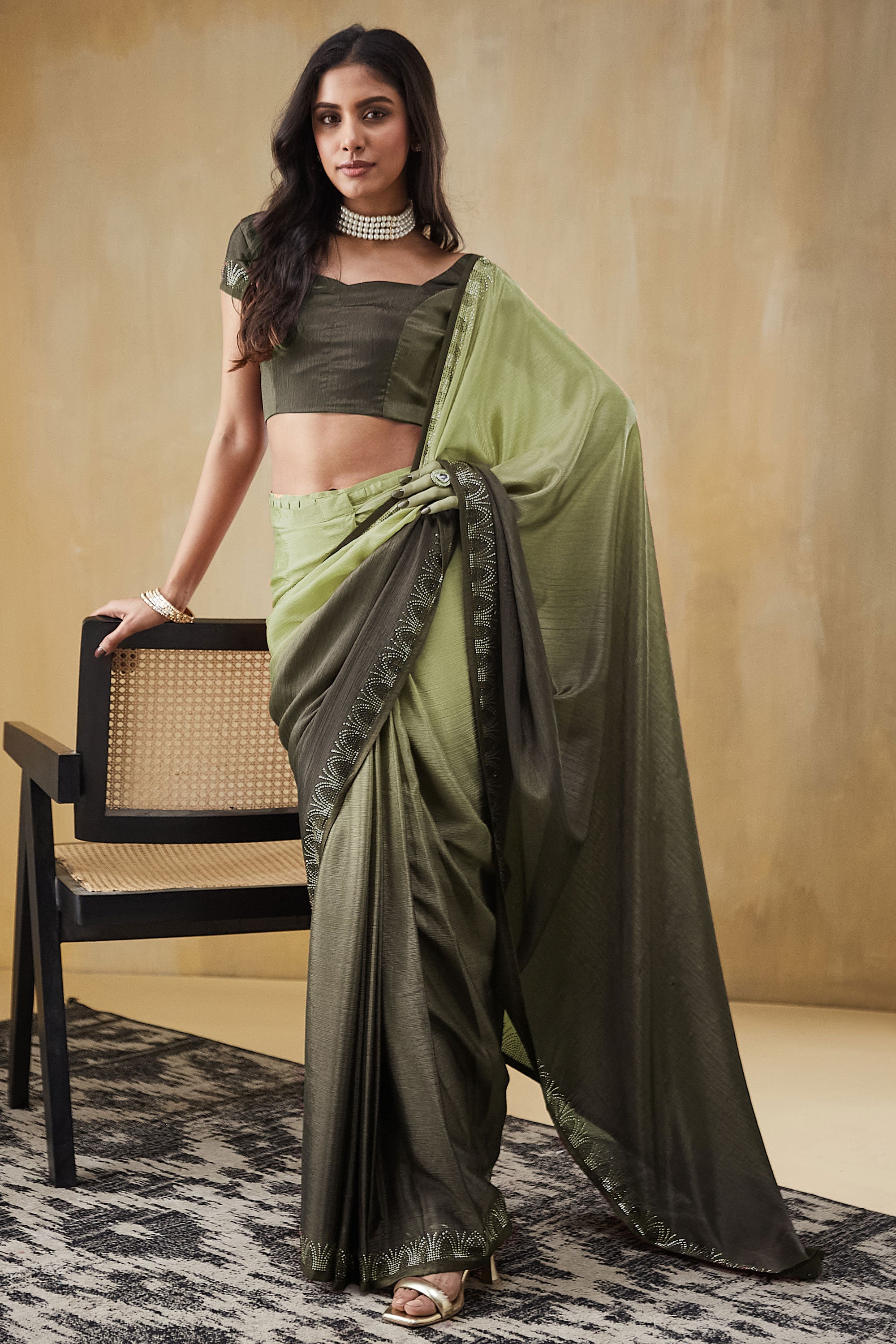 Swarovski Work Border  Saree