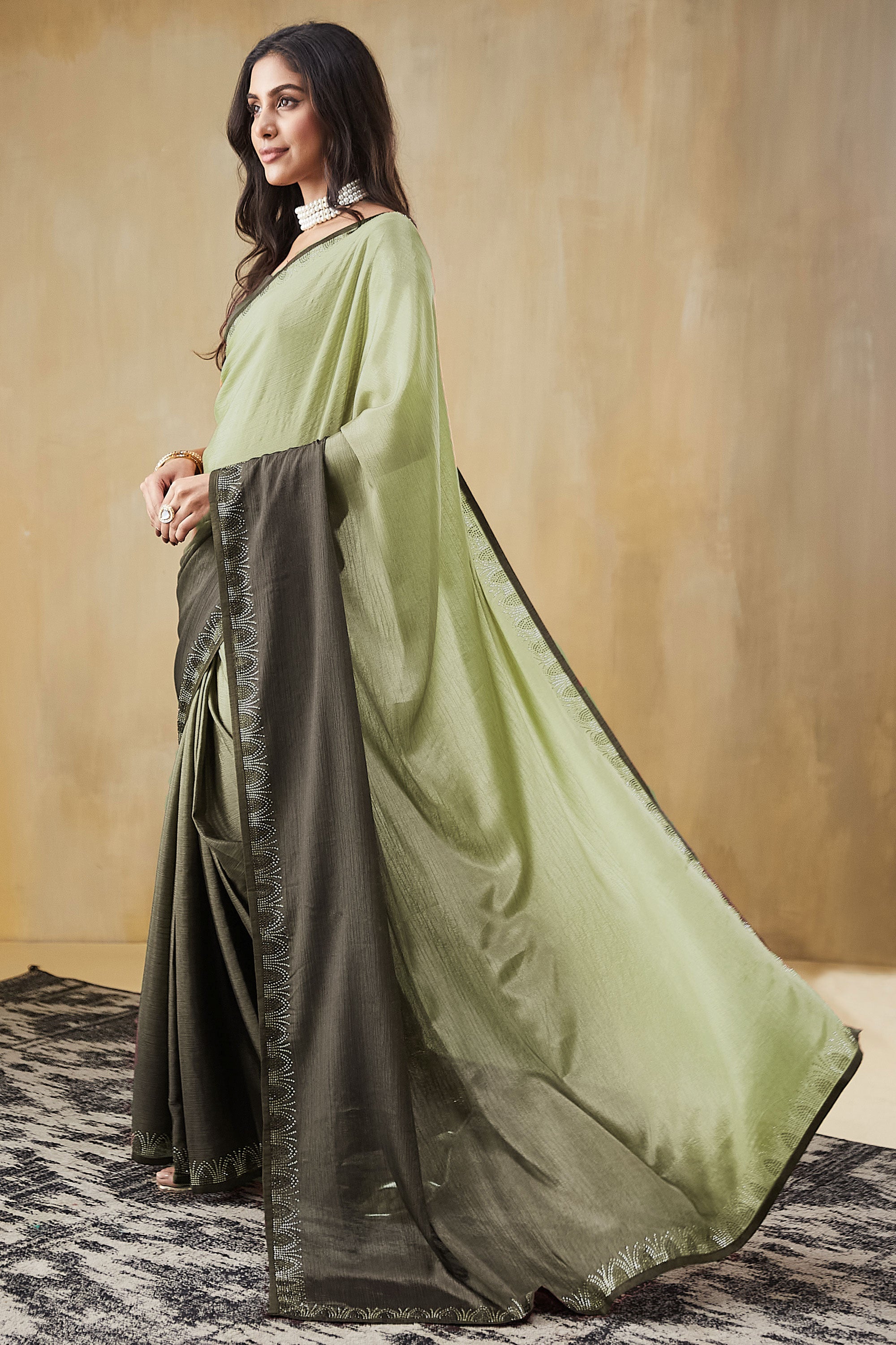 Swarovski Work Border  Saree