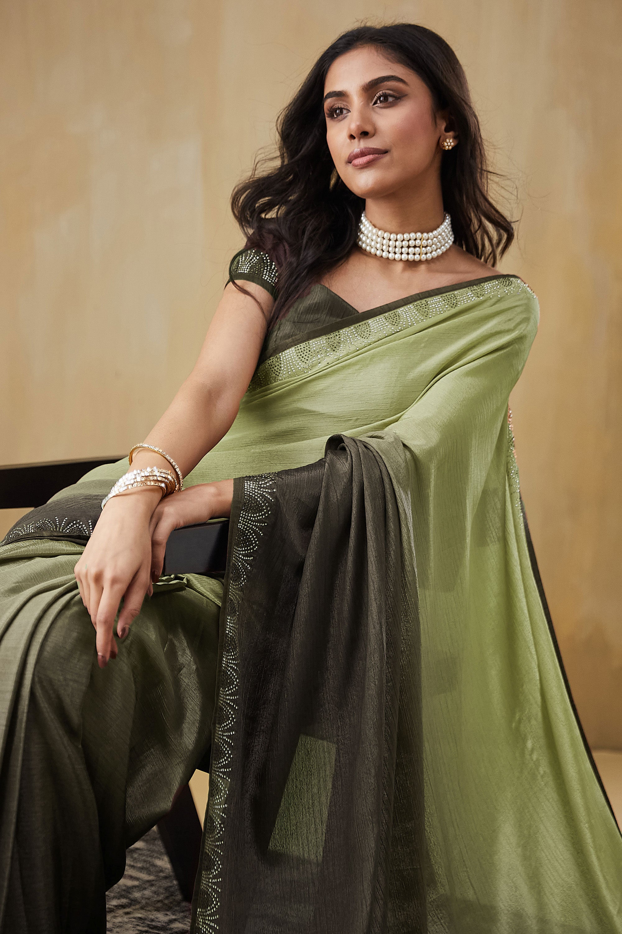 Swarovski Work Border  Saree