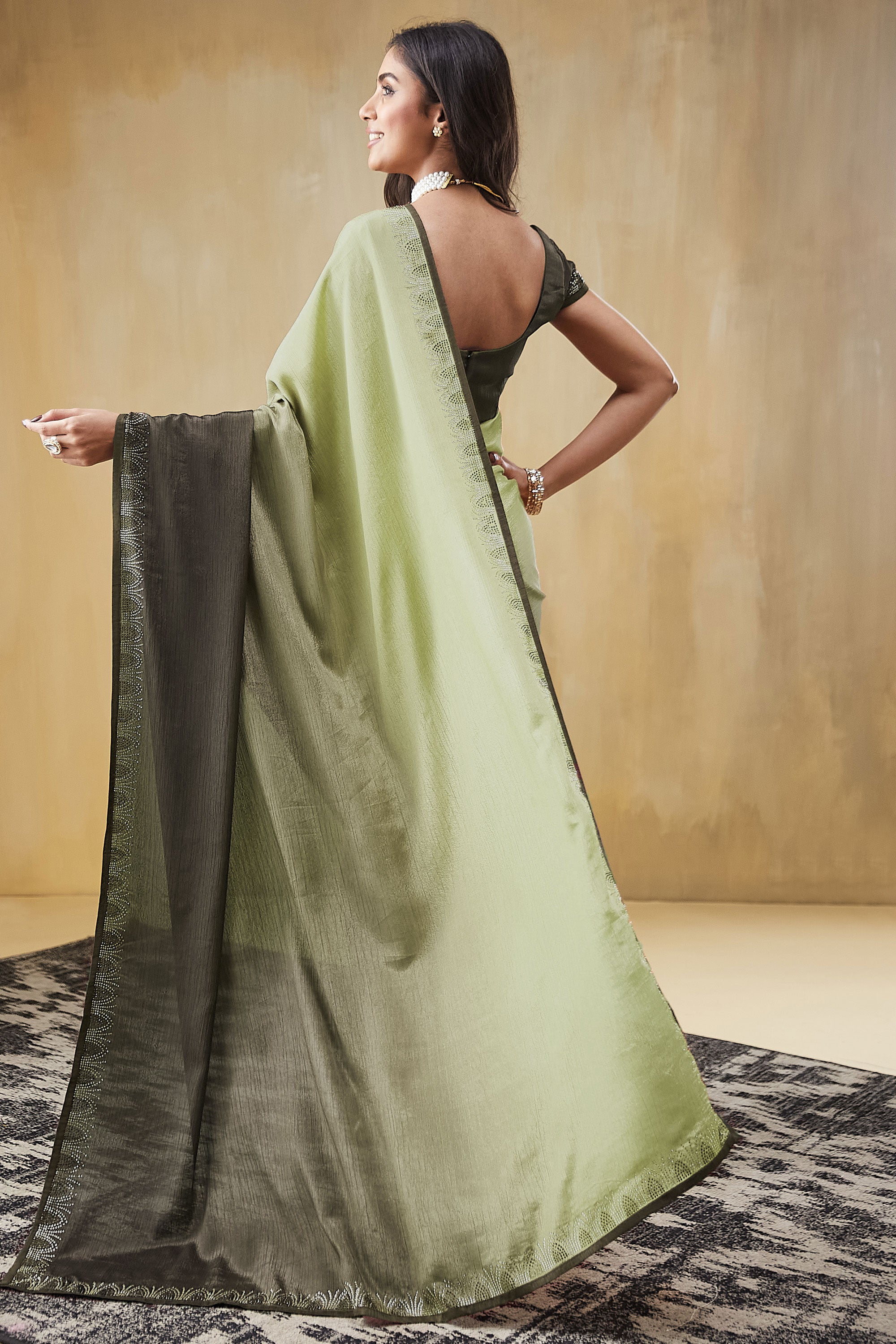 Swarovski Work Border  Saree