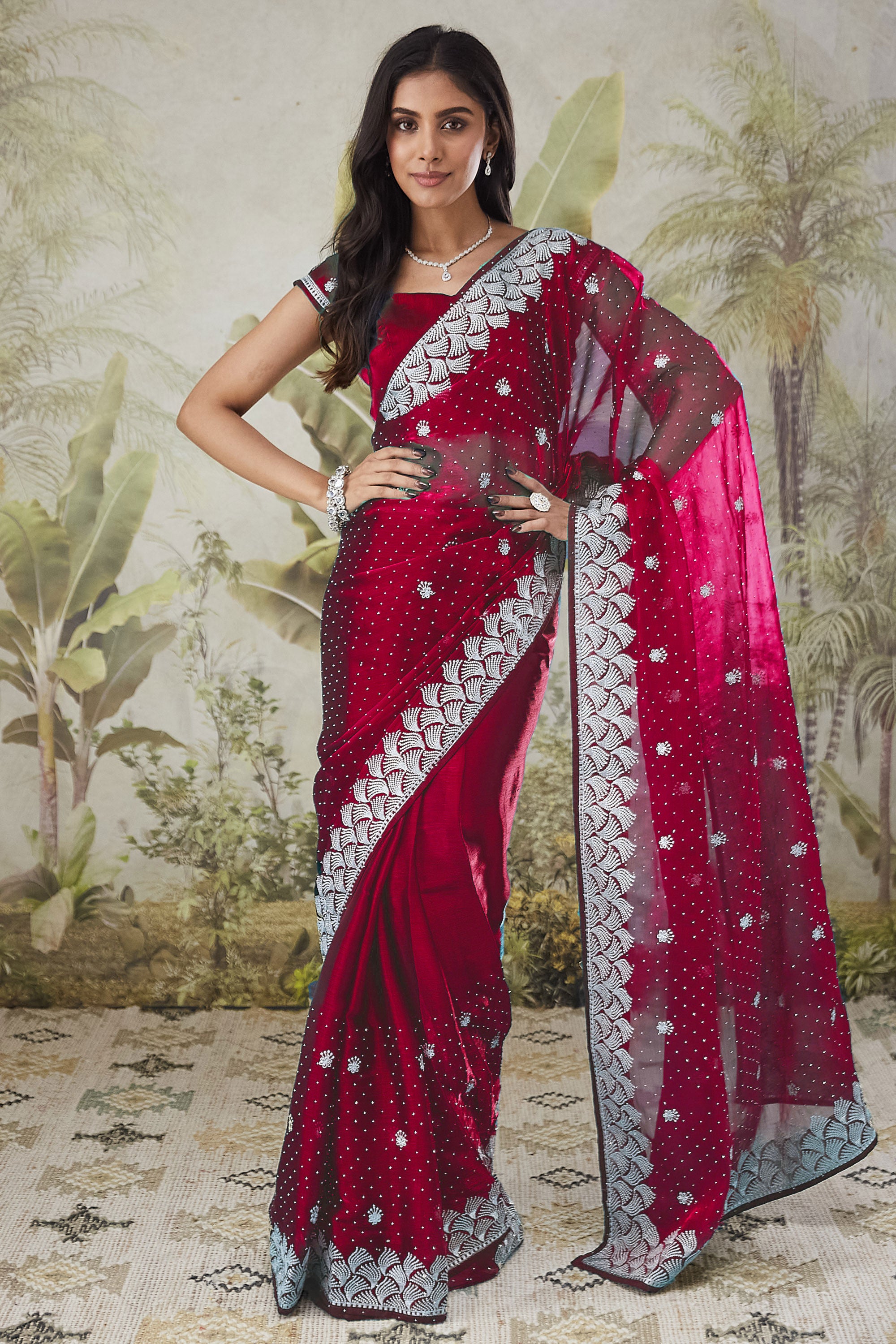 Partywear Embroidered Work  Saree