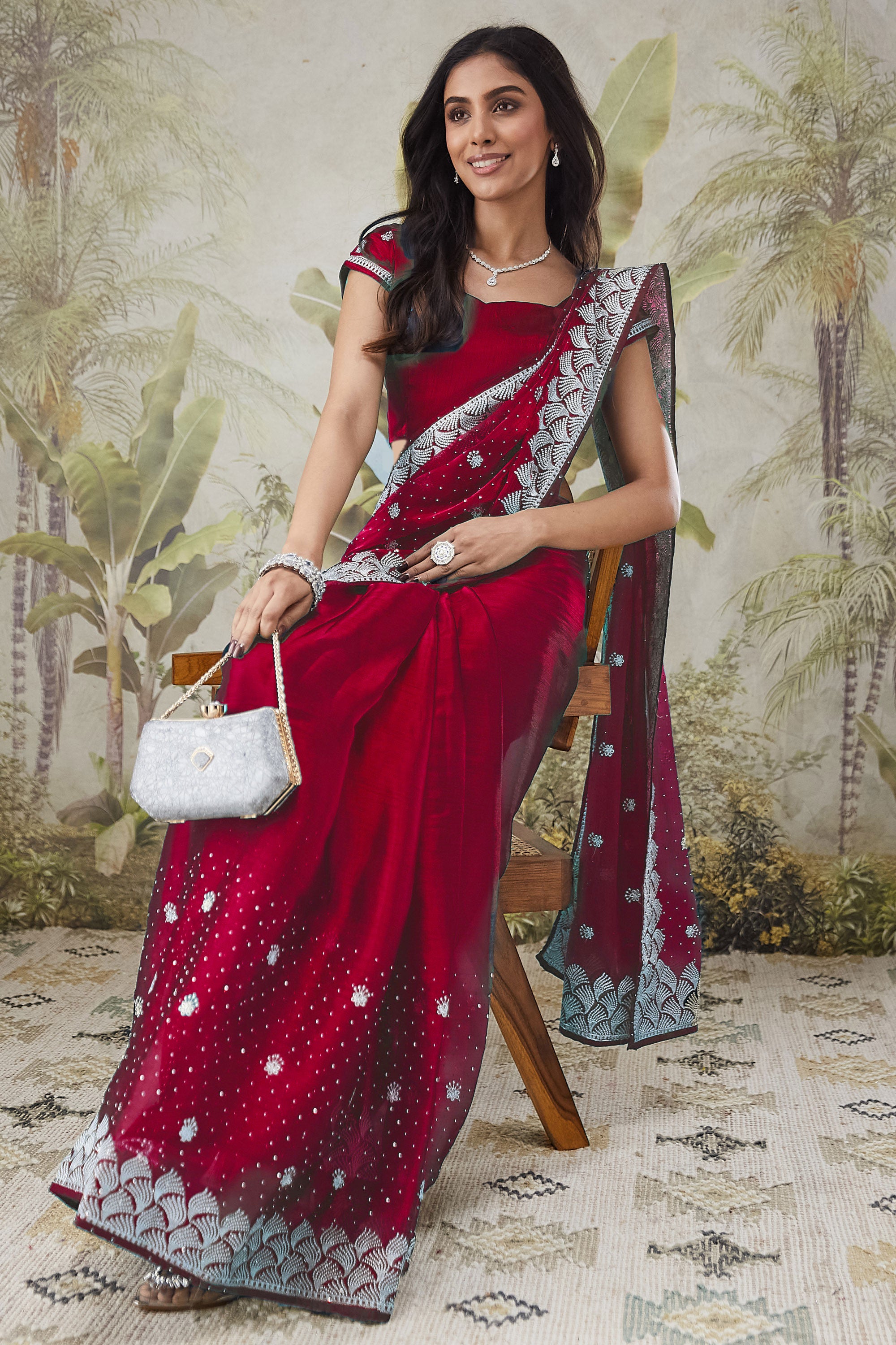 Partywear Embroidered Work  Saree
