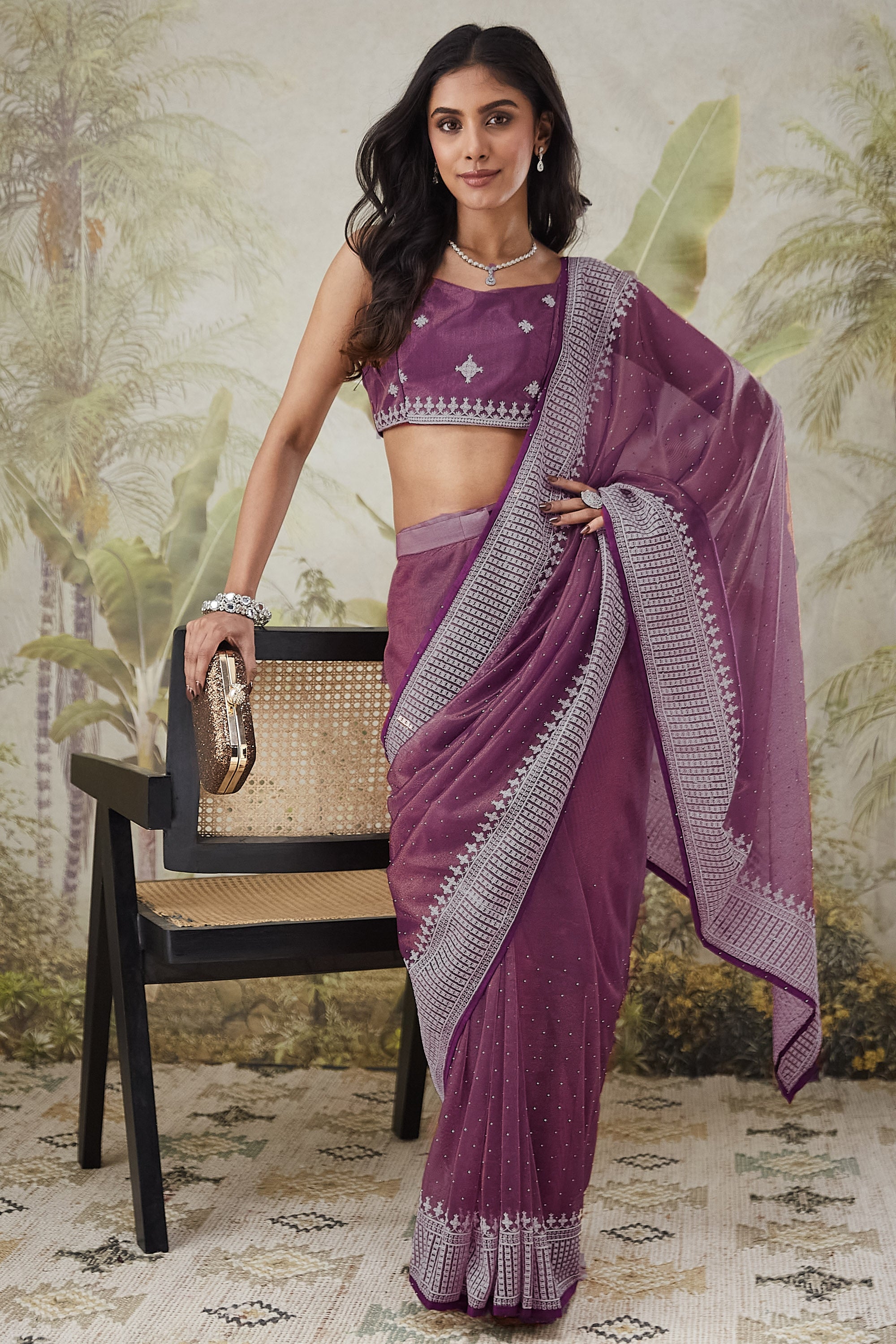 Partywear Embroidered Patta Saree