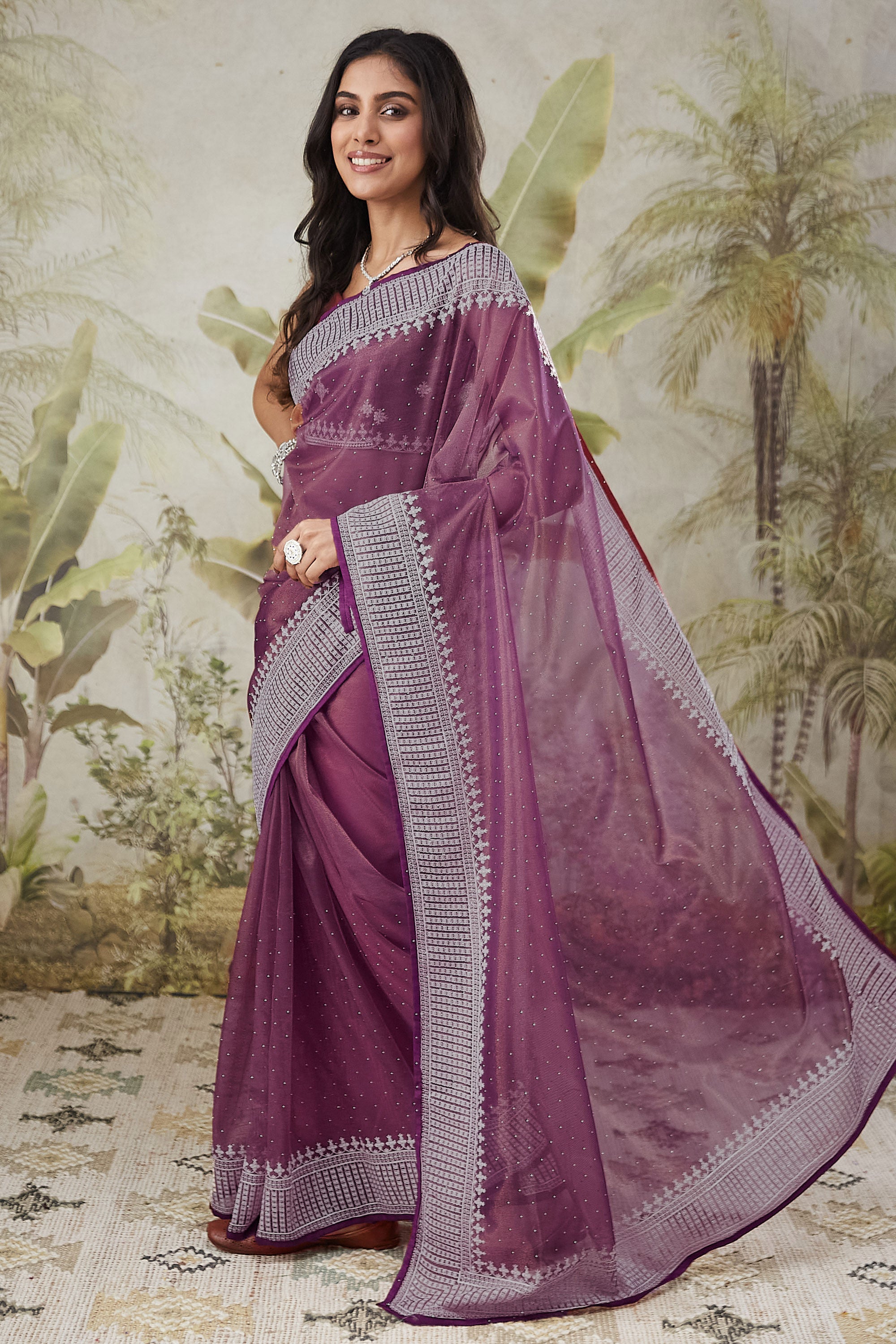 Partywear Embroidered Patta Saree