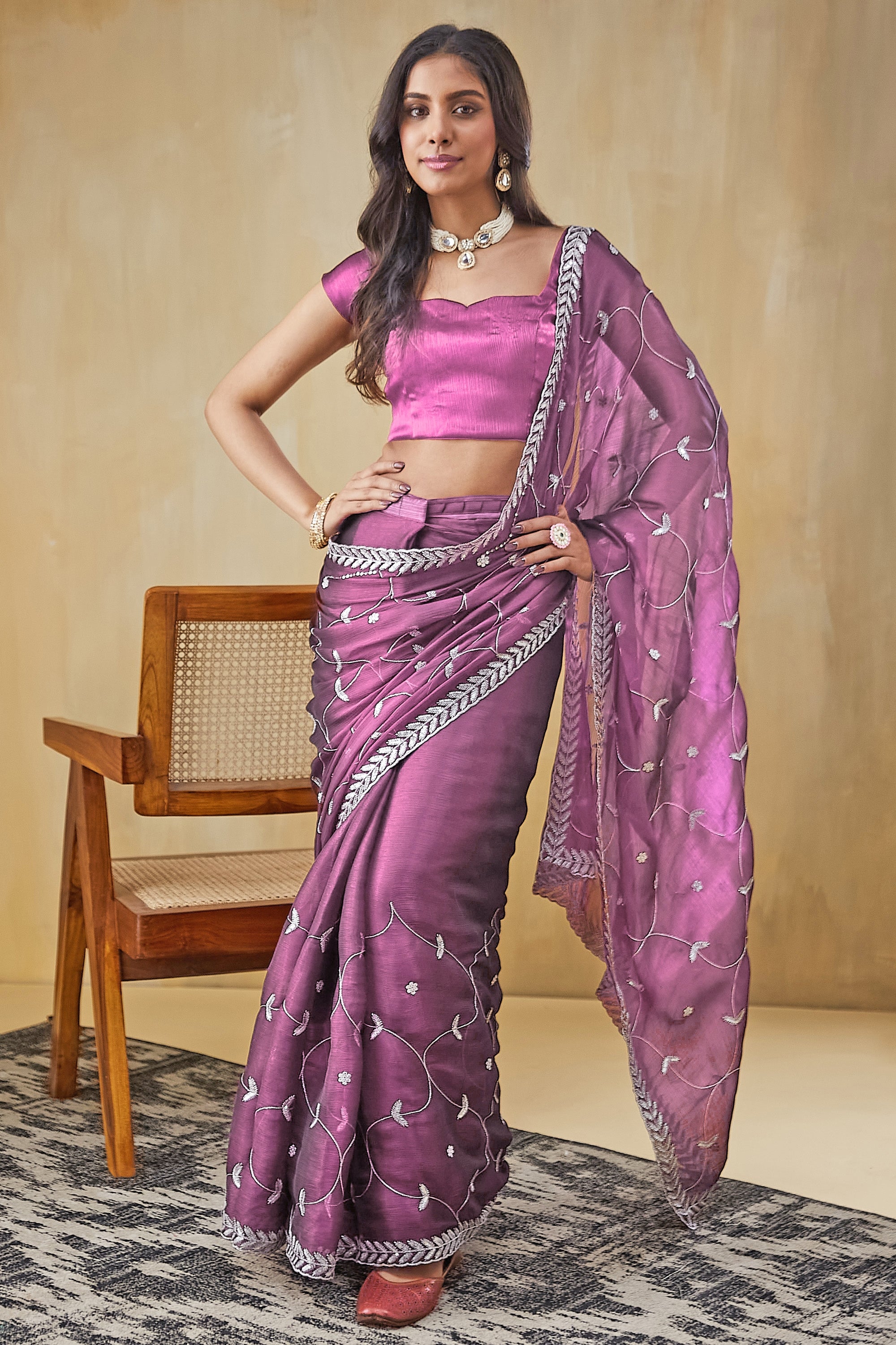 Embroidery Work Ready To Wear Saree