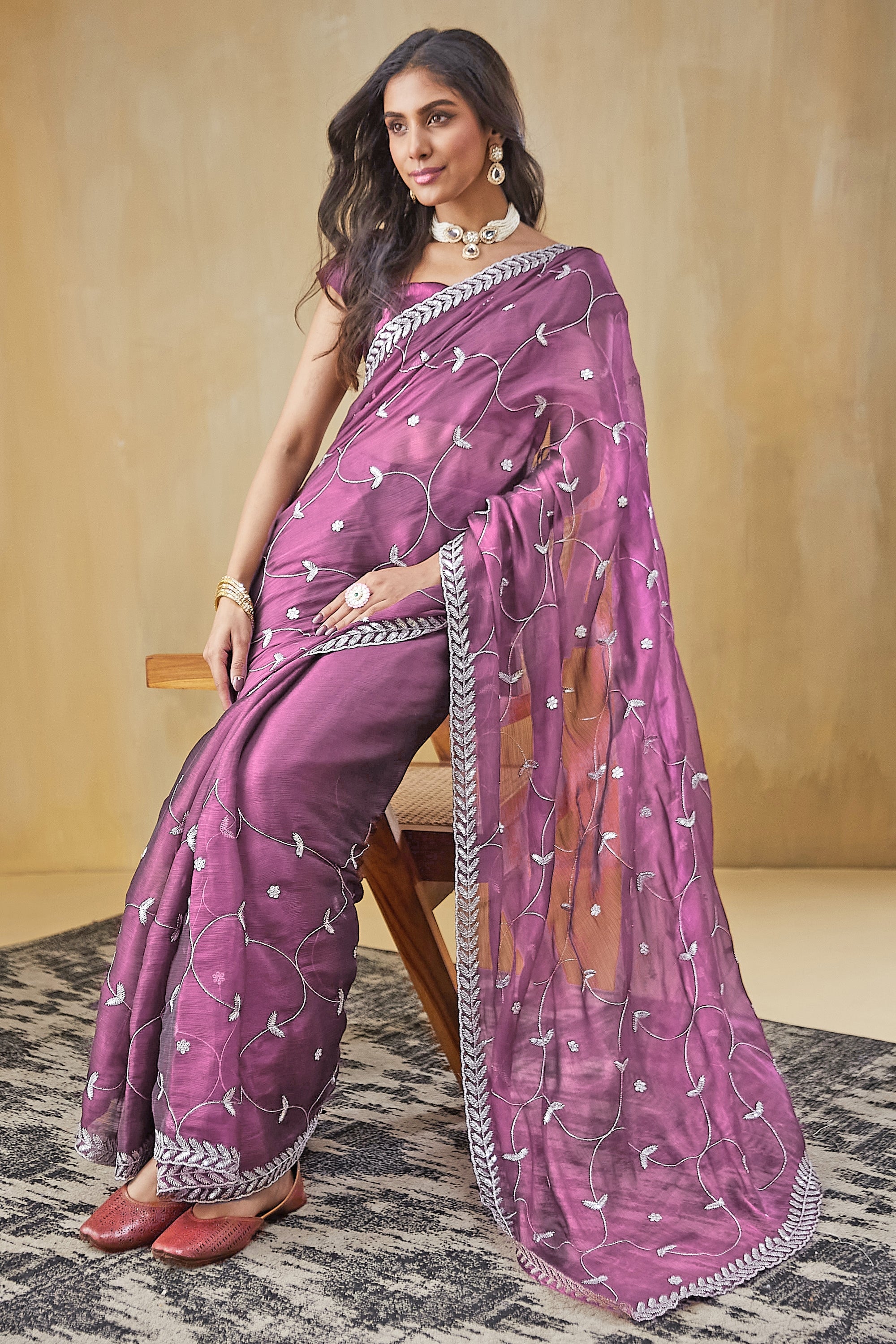 Embroidery Work Ready To Wear Saree
