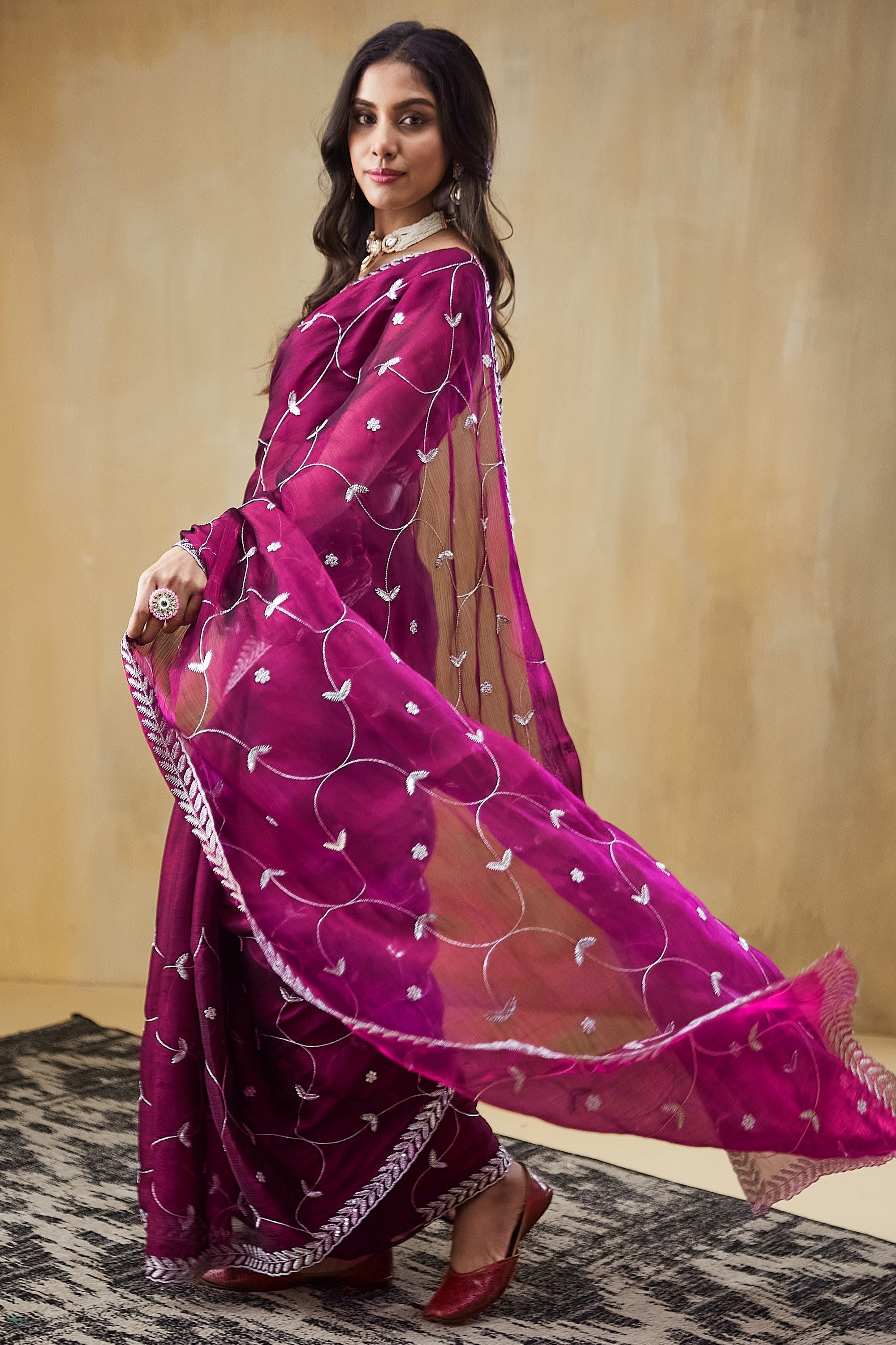 Embroidery Work Ready To Wear Saree