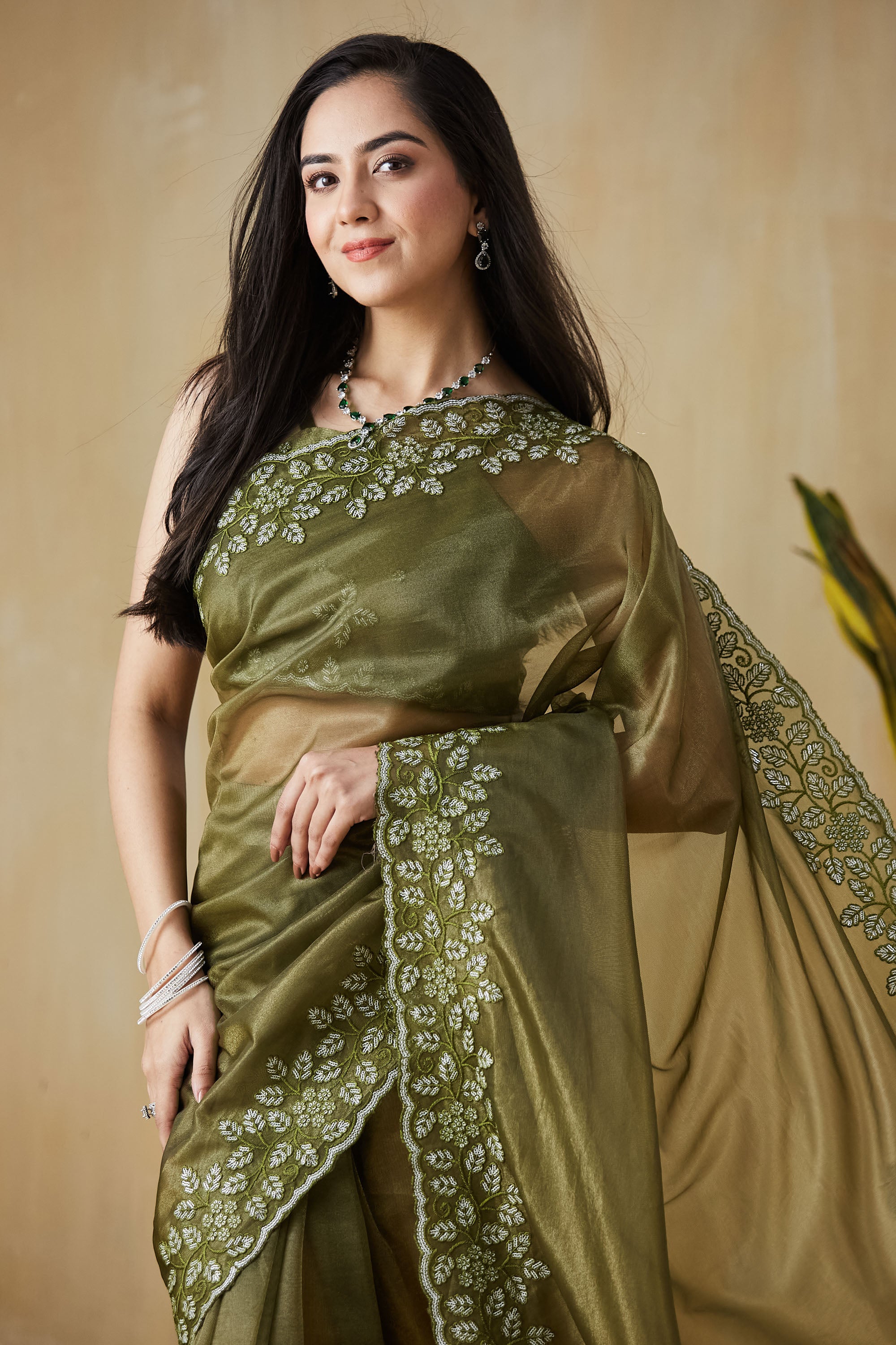 Floral Embroidery Work Ready To Wear Saree