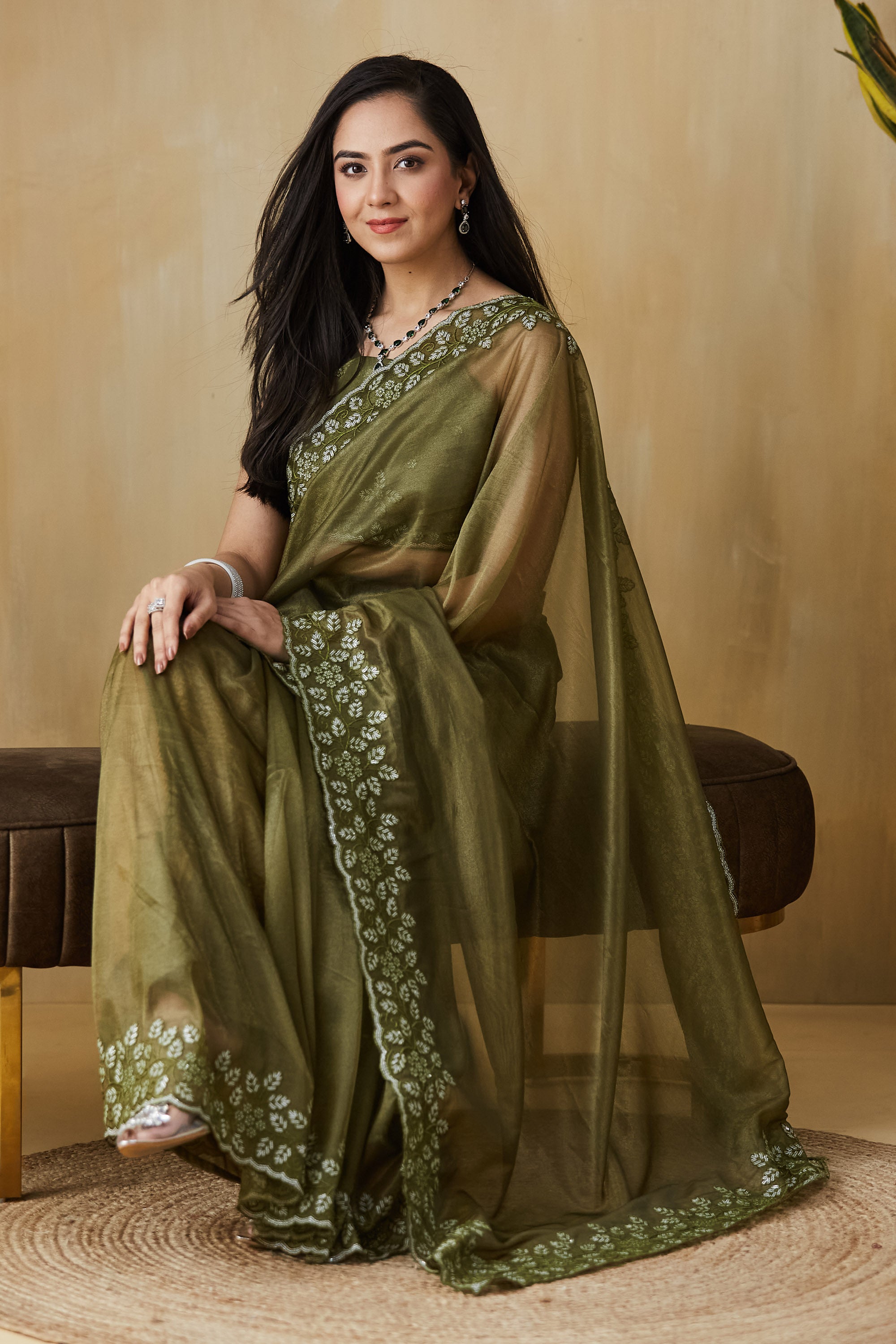 Floral Embroidery Work Ready To Wear Saree