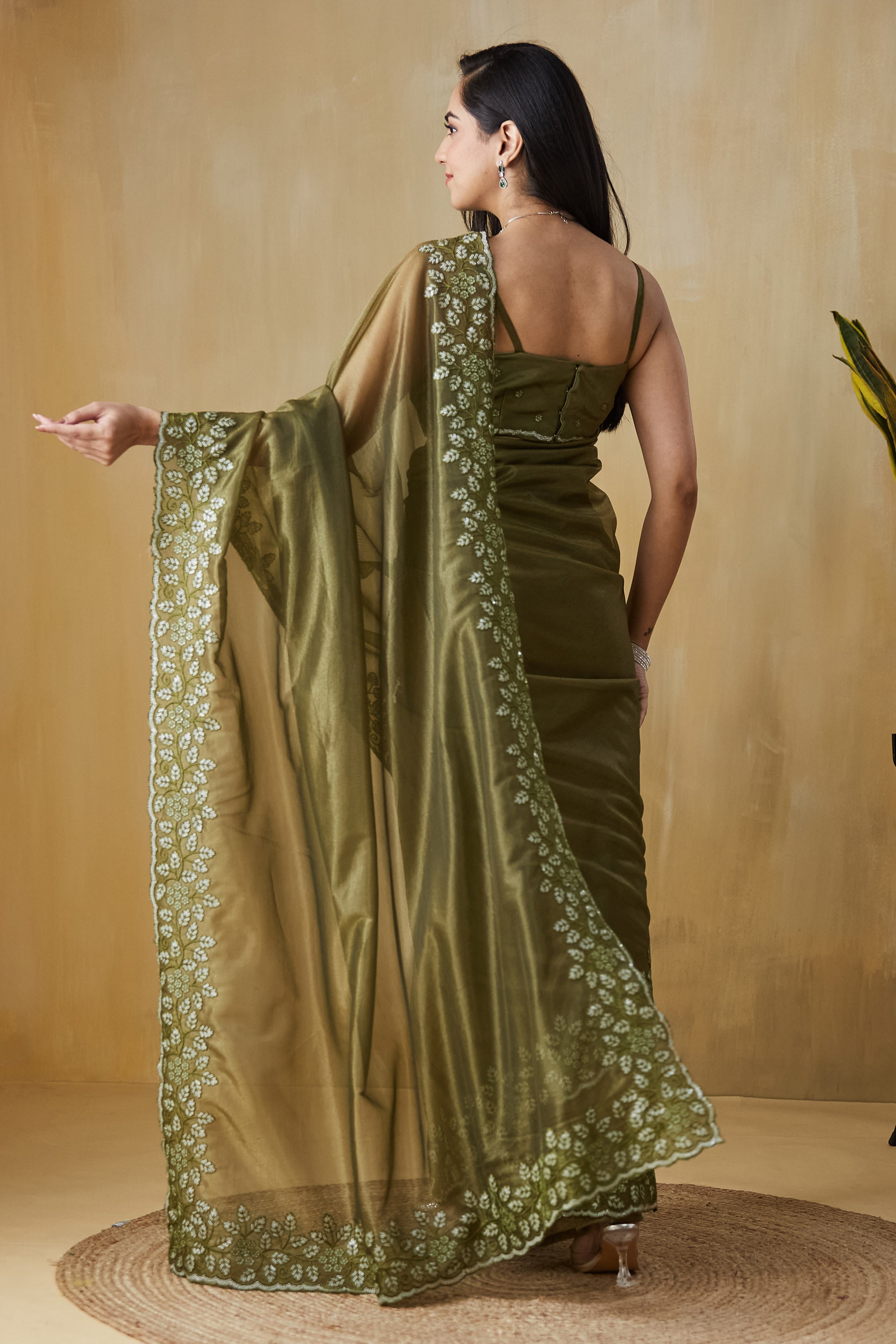 Floral Embroidery Work Ready To Wear Saree