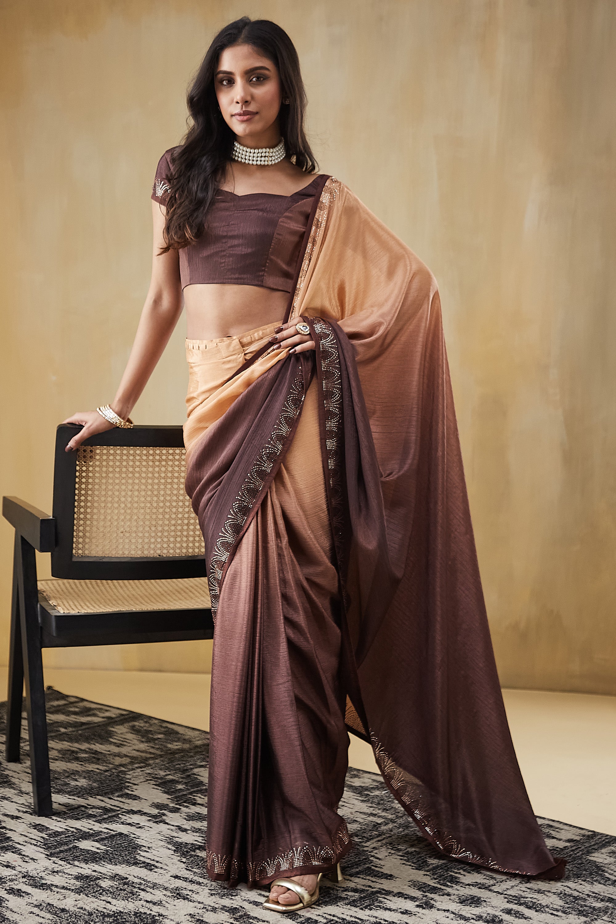 Swarovski Work Border Ready To Wear Saree