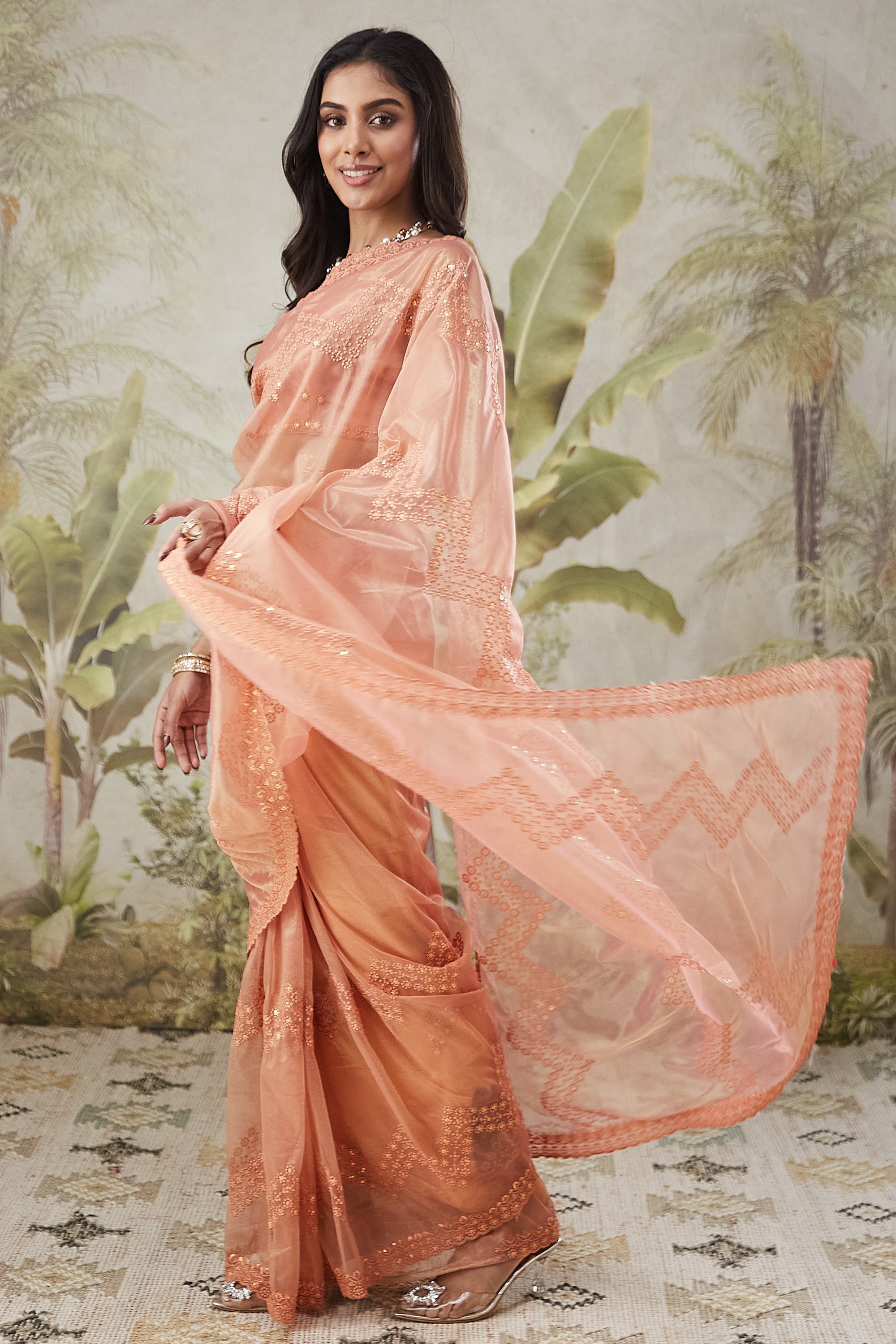 Embroidered Work Net Ready To Wear Saree