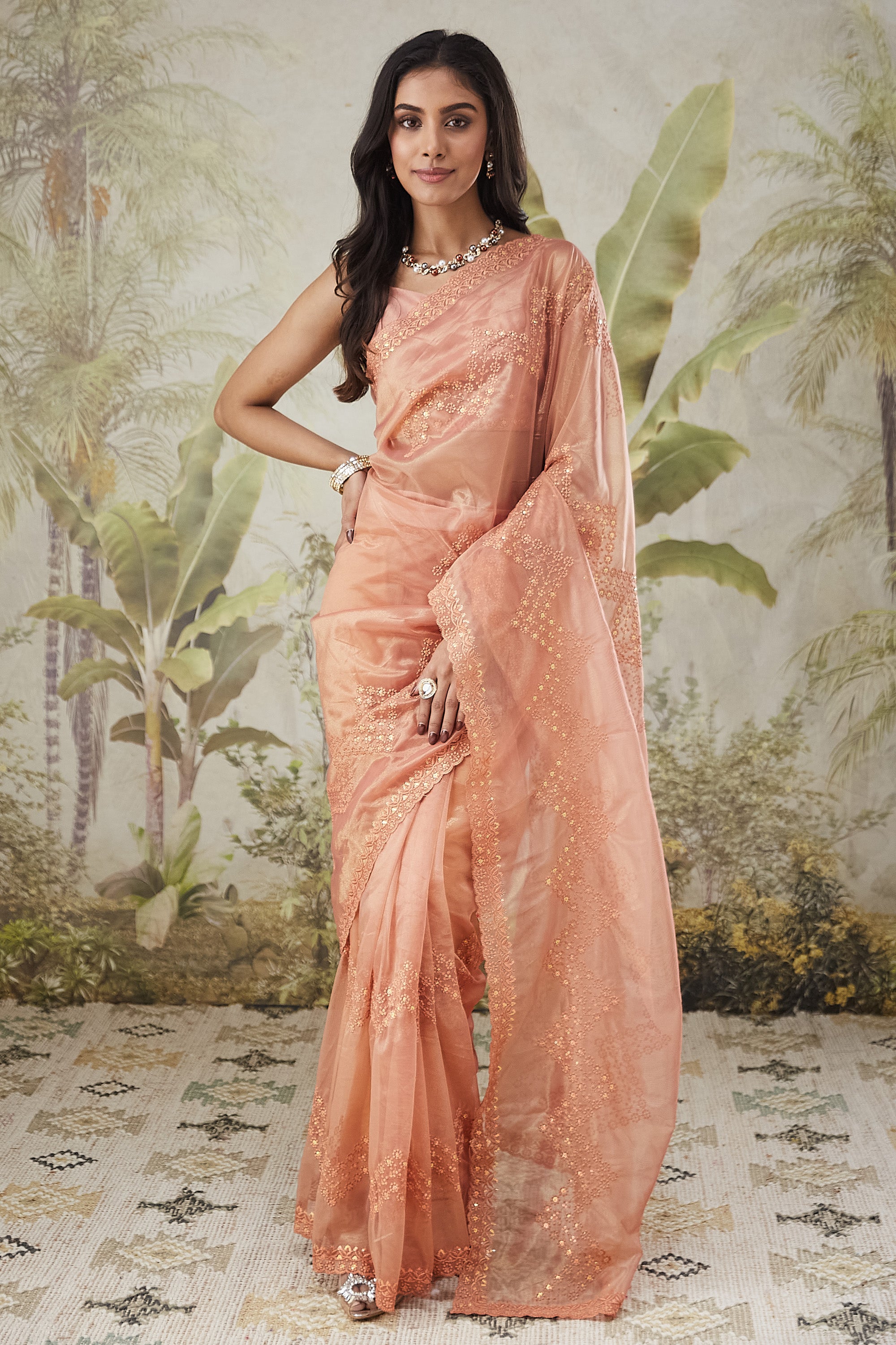 Embroidered Work Net Ready To Wear Saree