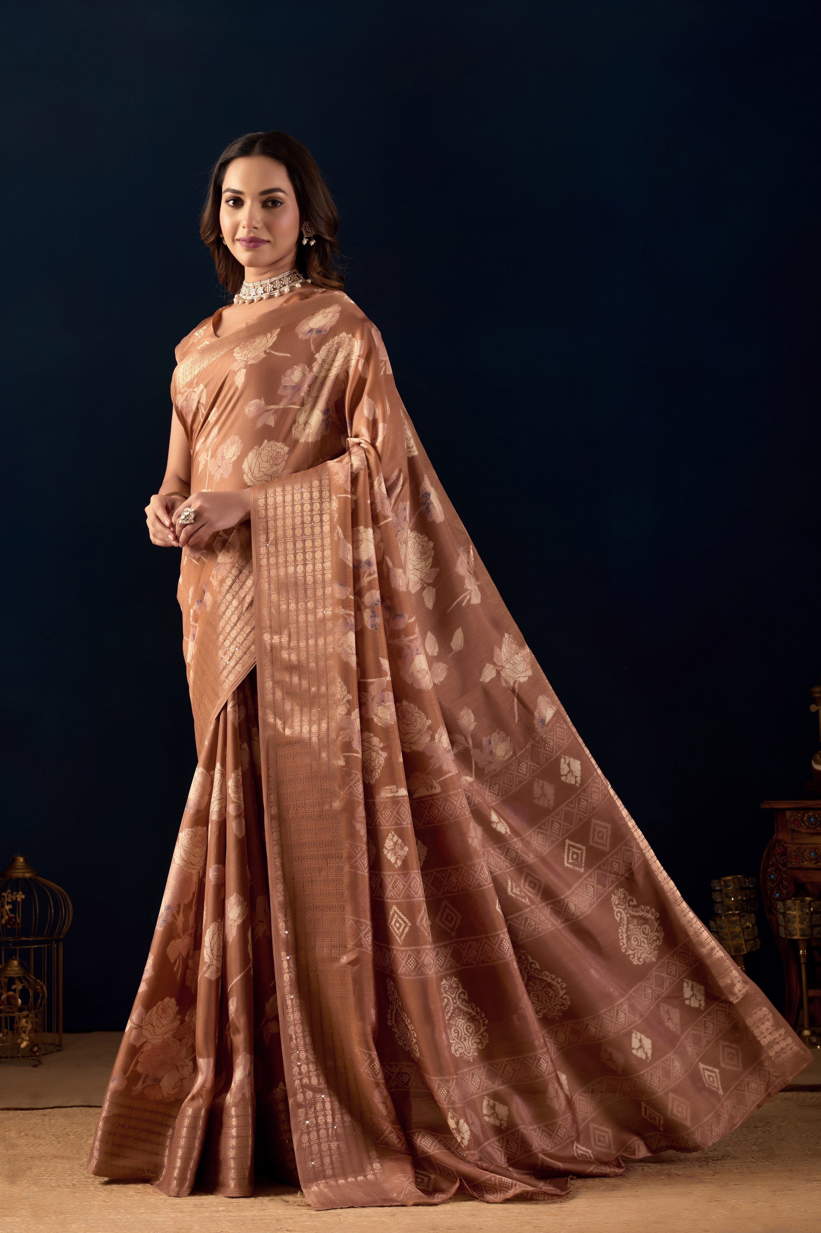Exquisite Wine Magenta Poly Georgette Saree with Metallic Checks and Scalloped Borders .