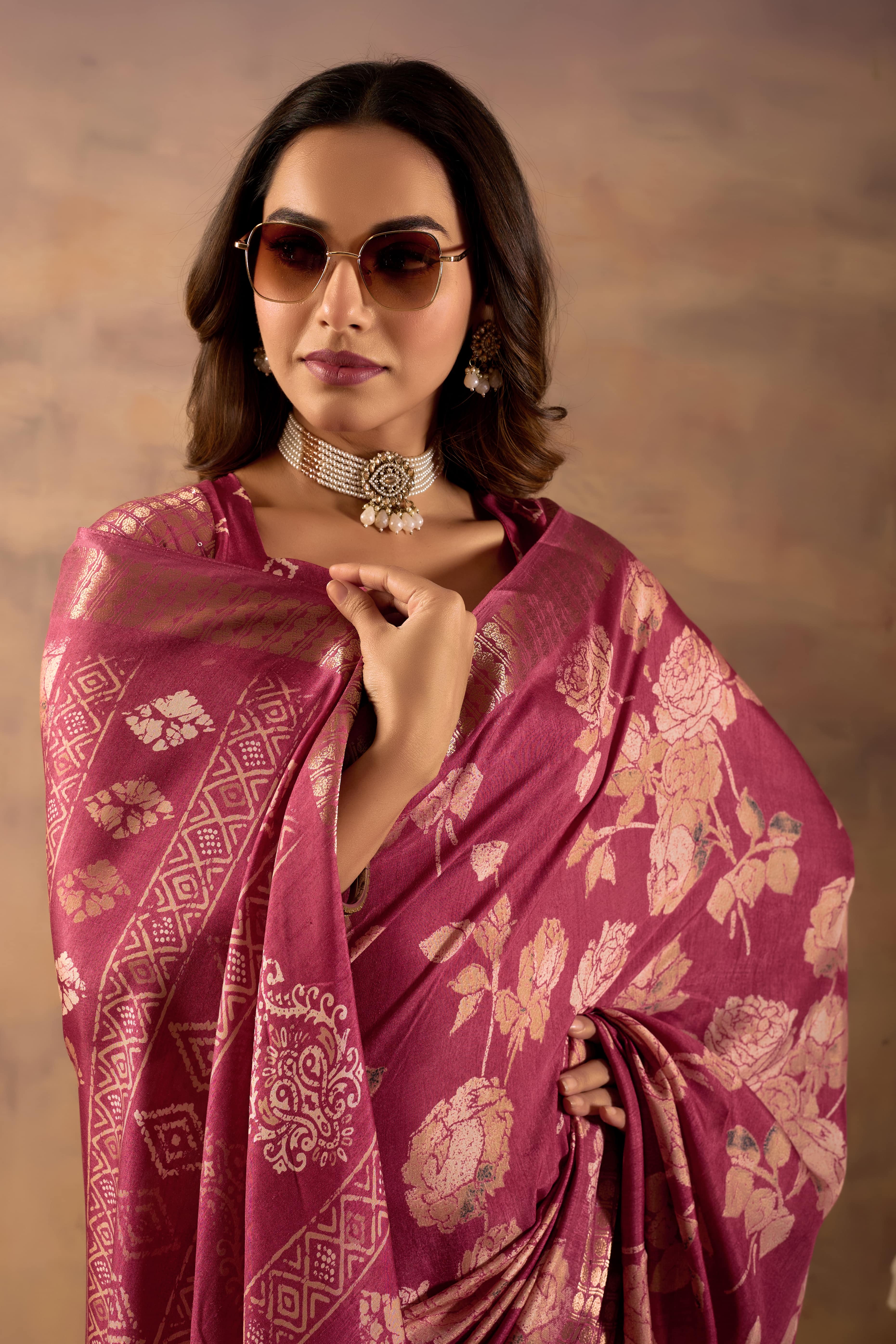 Pink Silk Cotton Floral Woven Zari Border Ready to Wear Saree