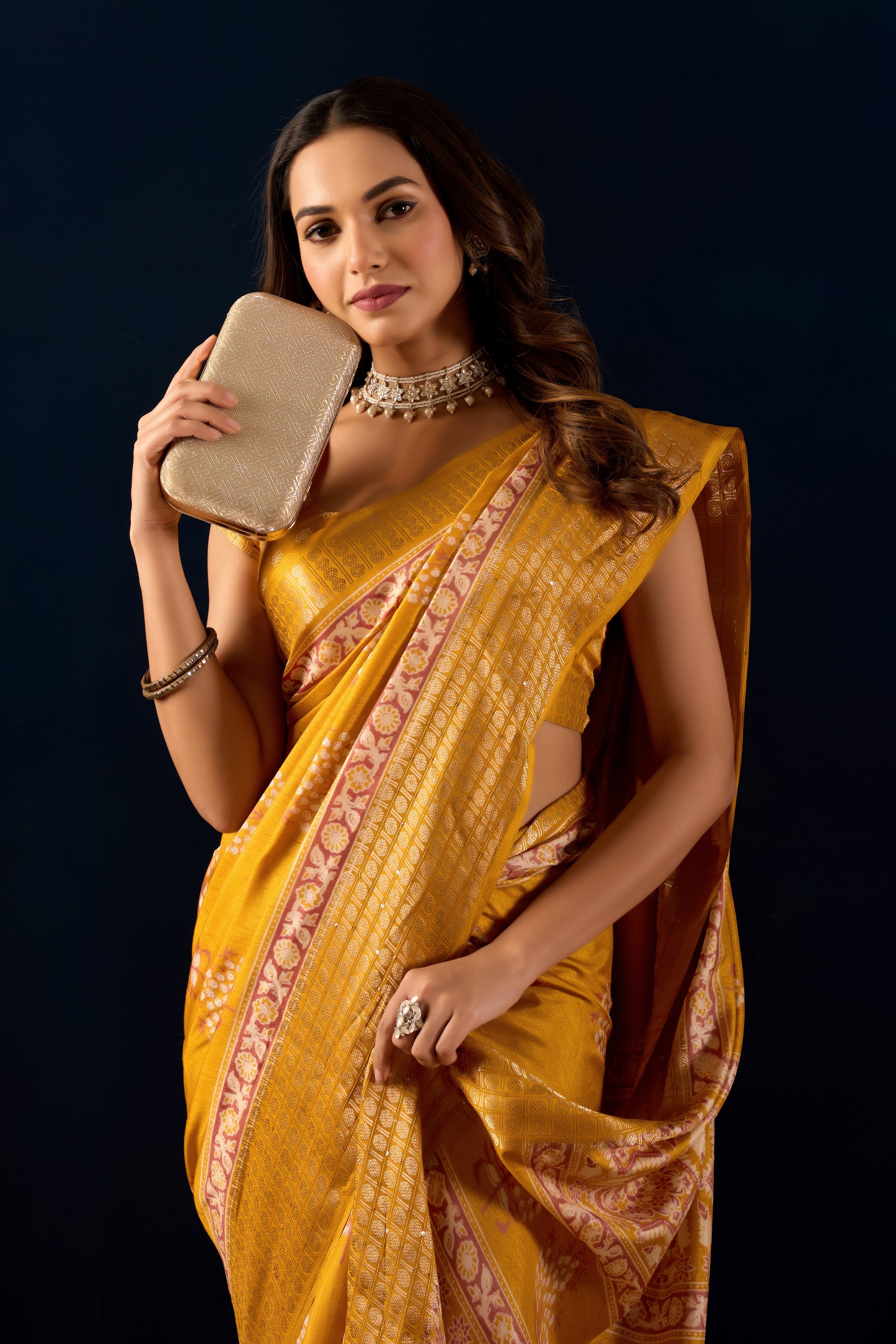 Elegant Mustard Silk Cotton Saree featuring Ornate Floral Butas and Rich Golden Pallu