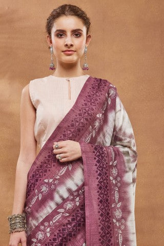 White Tie and Dye Printed Silk Blend Party Wear Saree